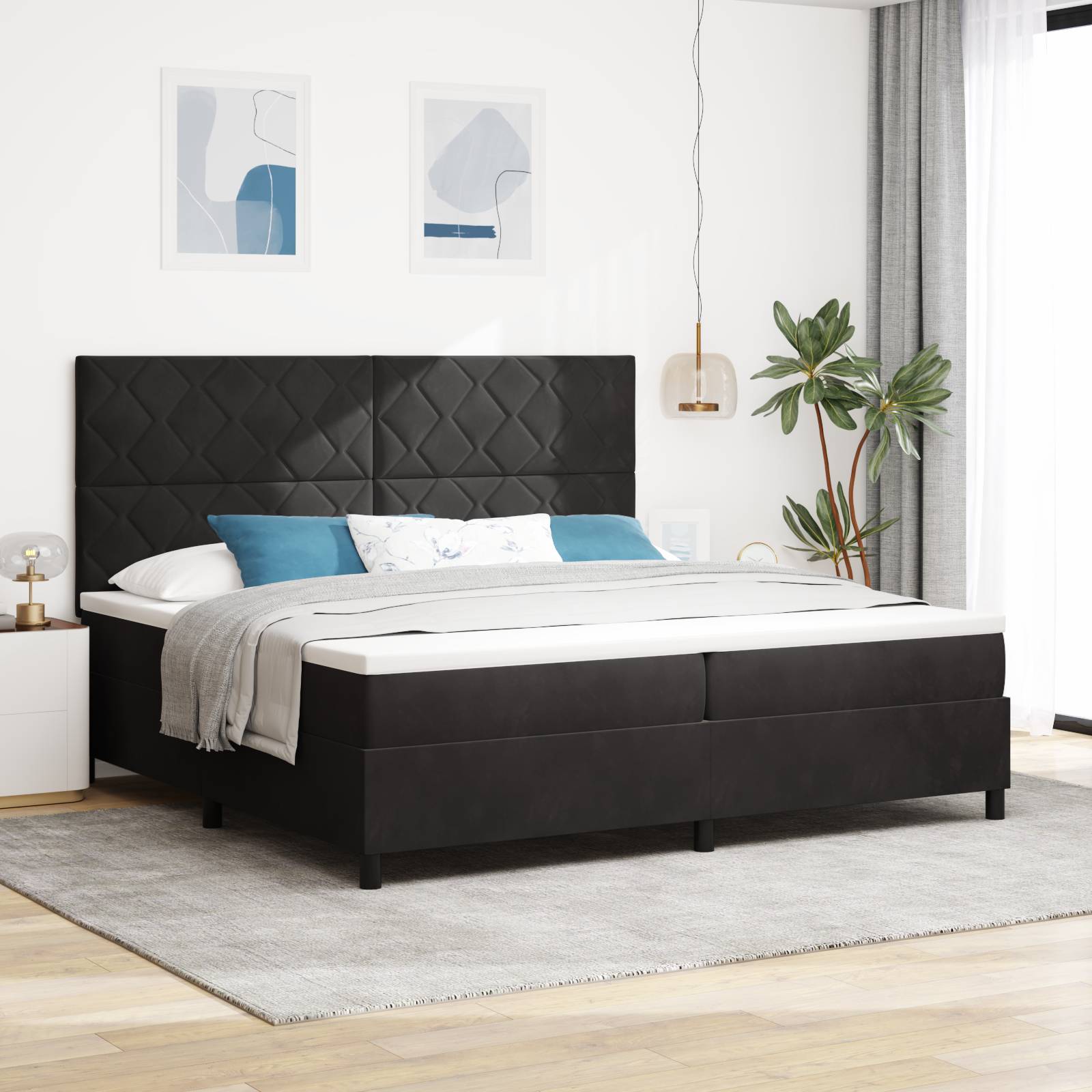 vidaXL LED Boxspringbett mit Matratze Schwarz 200x200 cm Samt