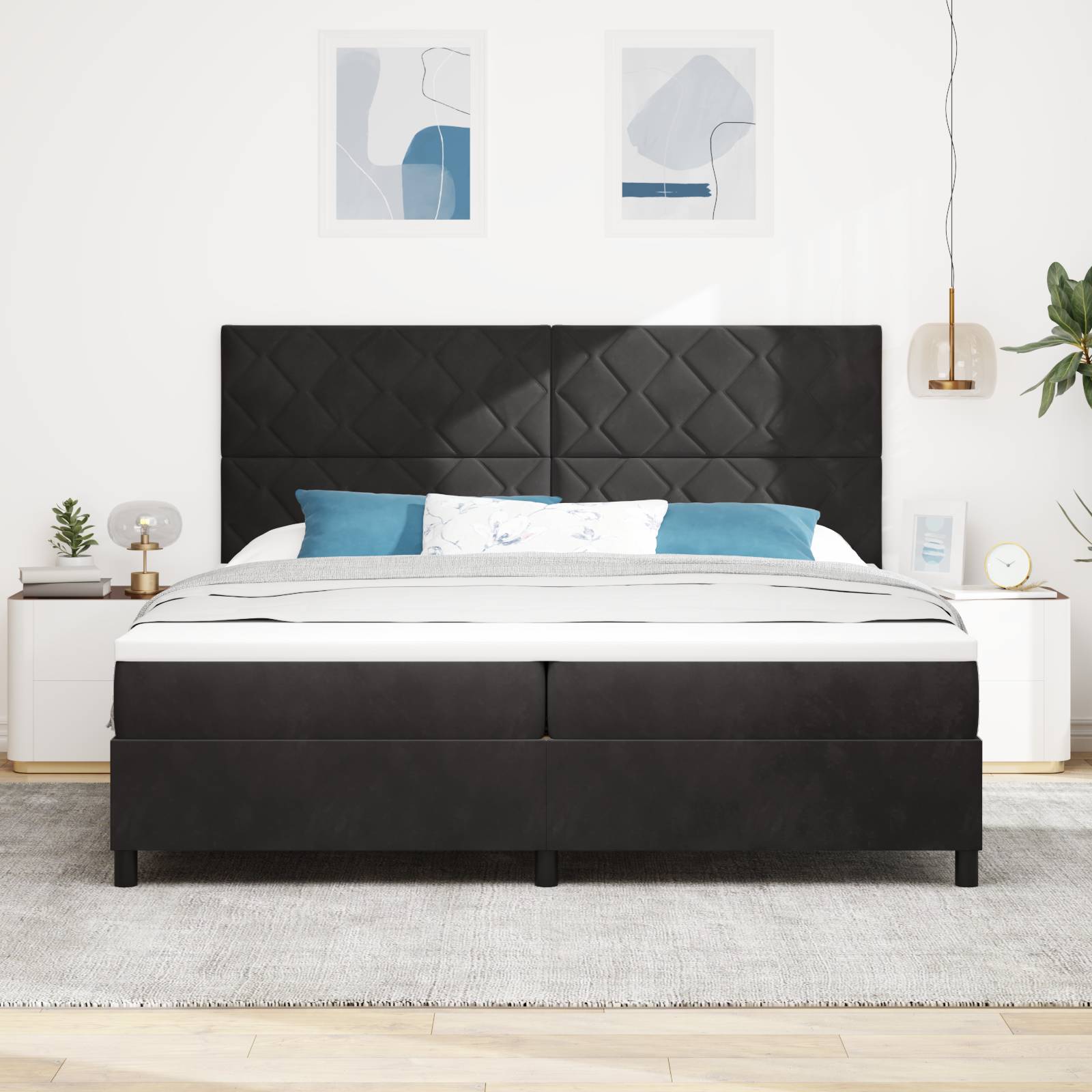 vidaXL LED Boxspringbett mit Matratze Schwarz 200x200 cm Samt