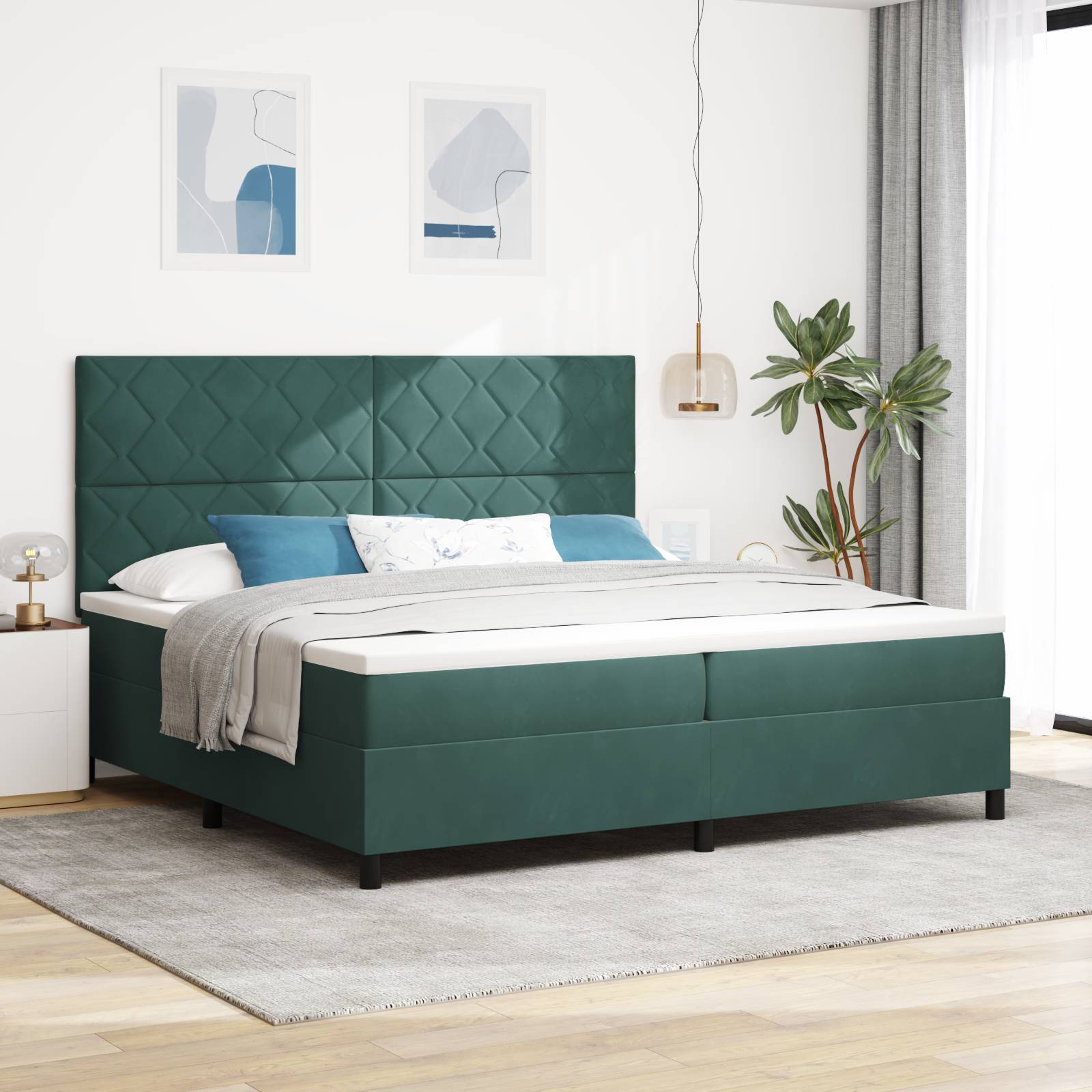 vidaXL Boxspringbett mit Matratze Dunkelgrün 200x200 cm Samt