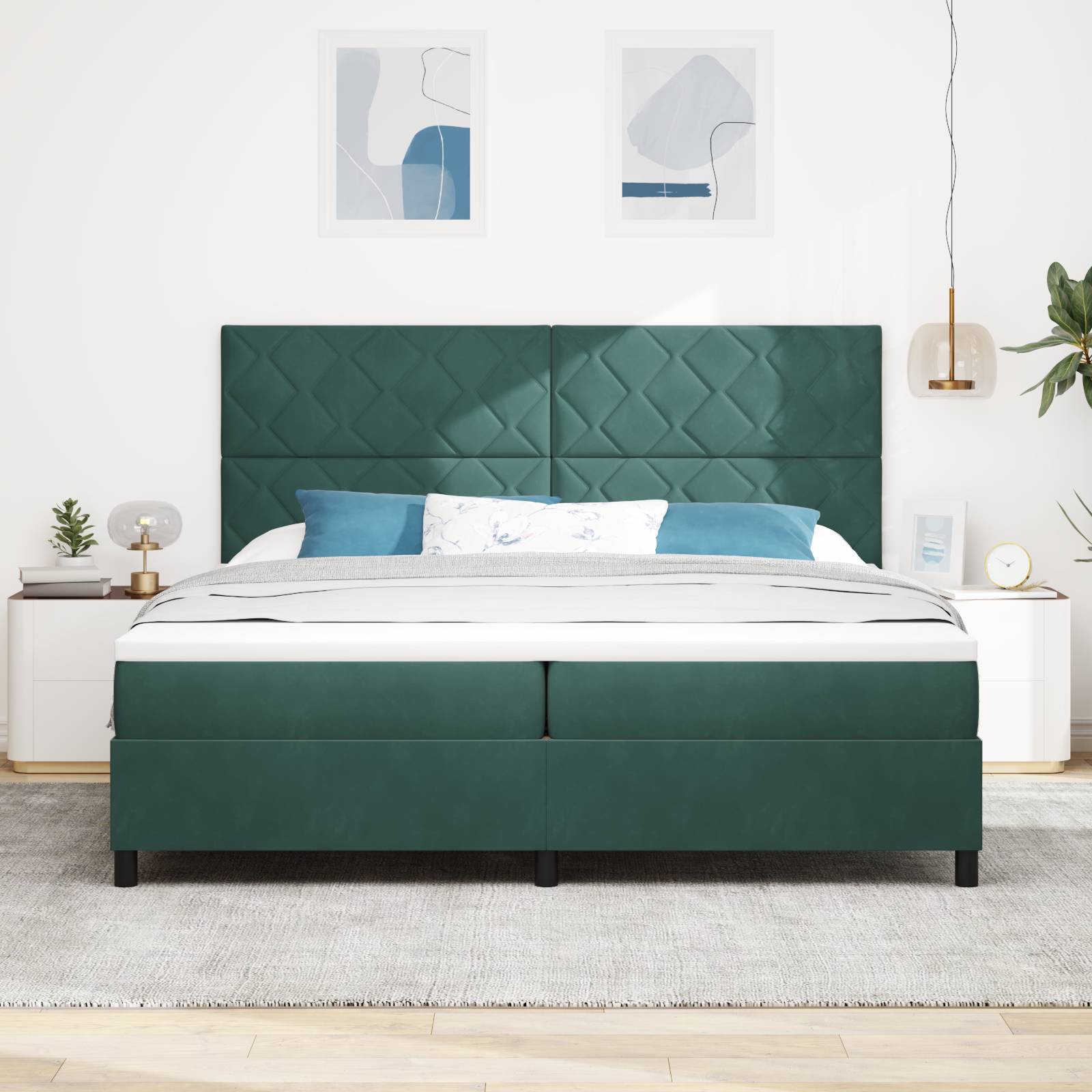 vidaXL Boxspringbett mit Matratze Dunkelgrün 200x200 cm Samt
