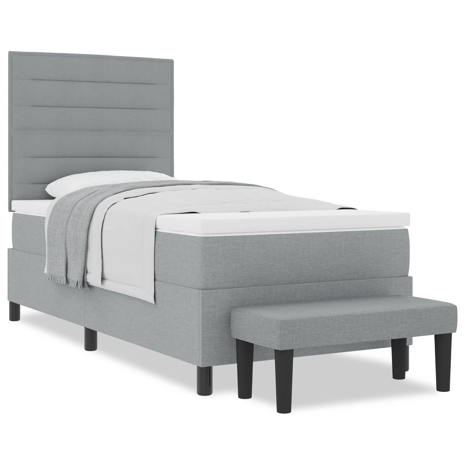 vidaXL Boxspringbett mit Matratze & Bank Hellgrau 90x190 cm Stoff