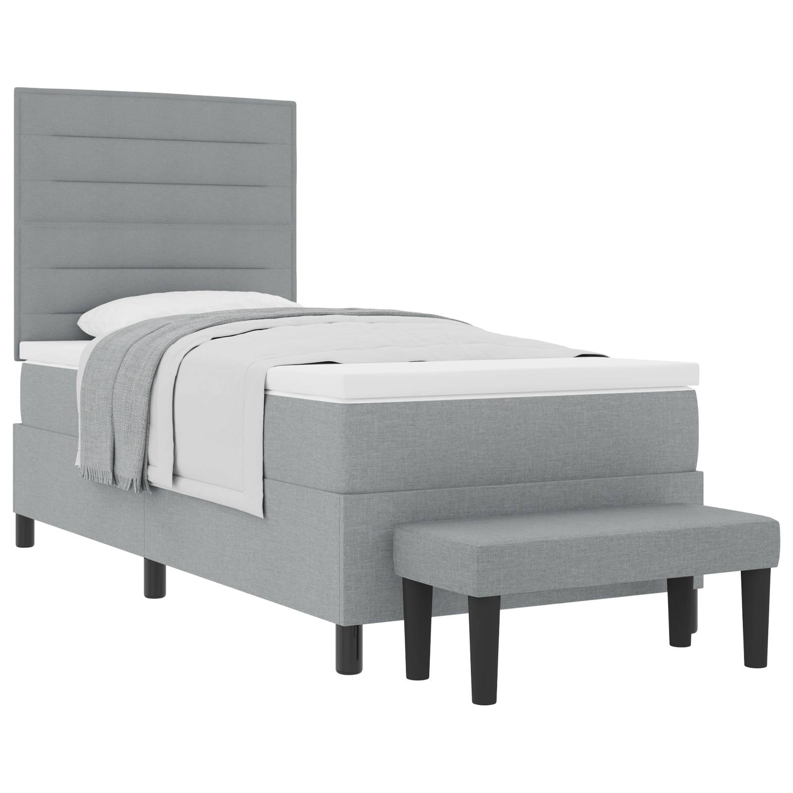 vidaXL Boxspringbett mit Matratze & Bank Hellgrau 90x190 cm Stoff