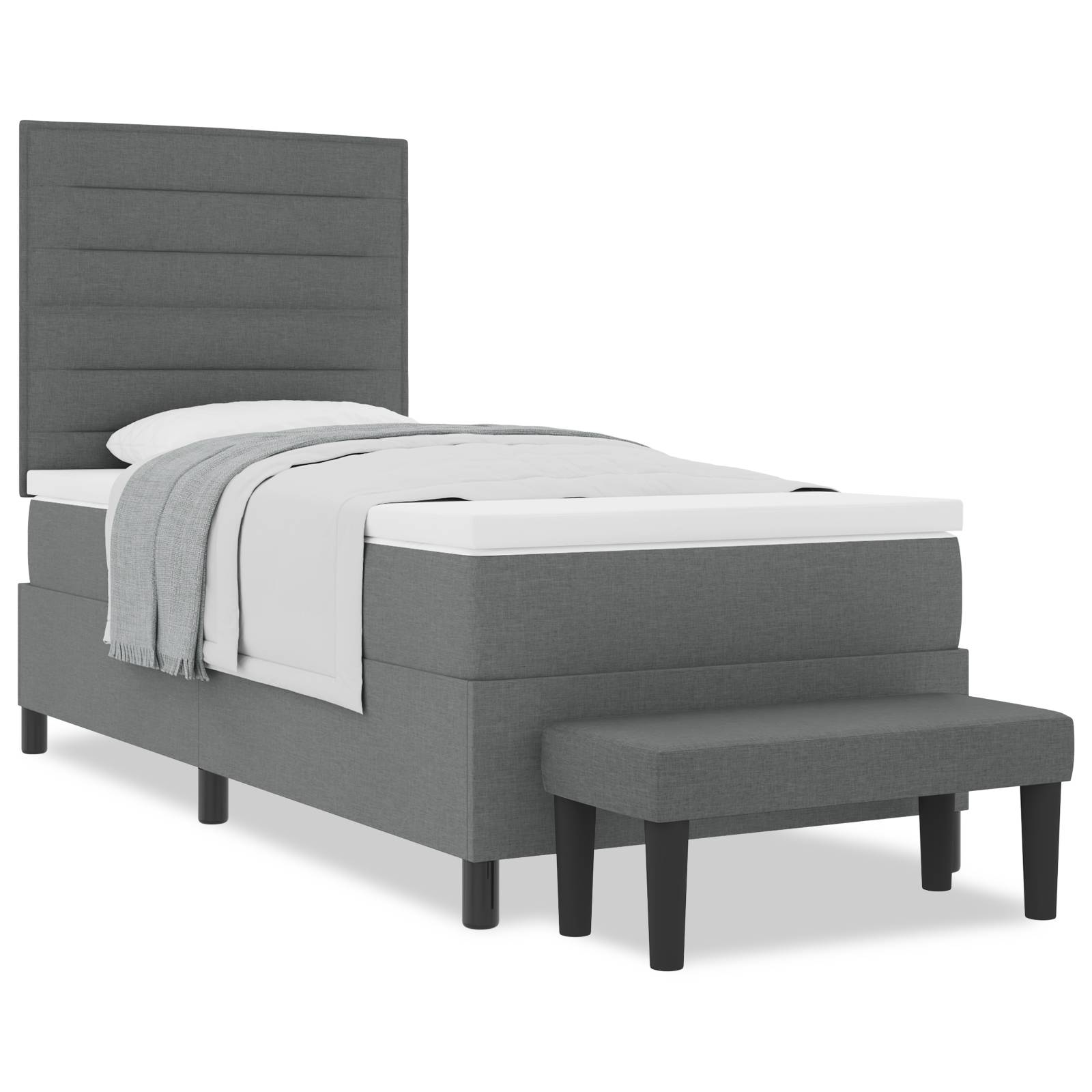 vidaXL Boxspringbett mit Matratze & Bank Dunkelgrau 80x200 cm Stoff