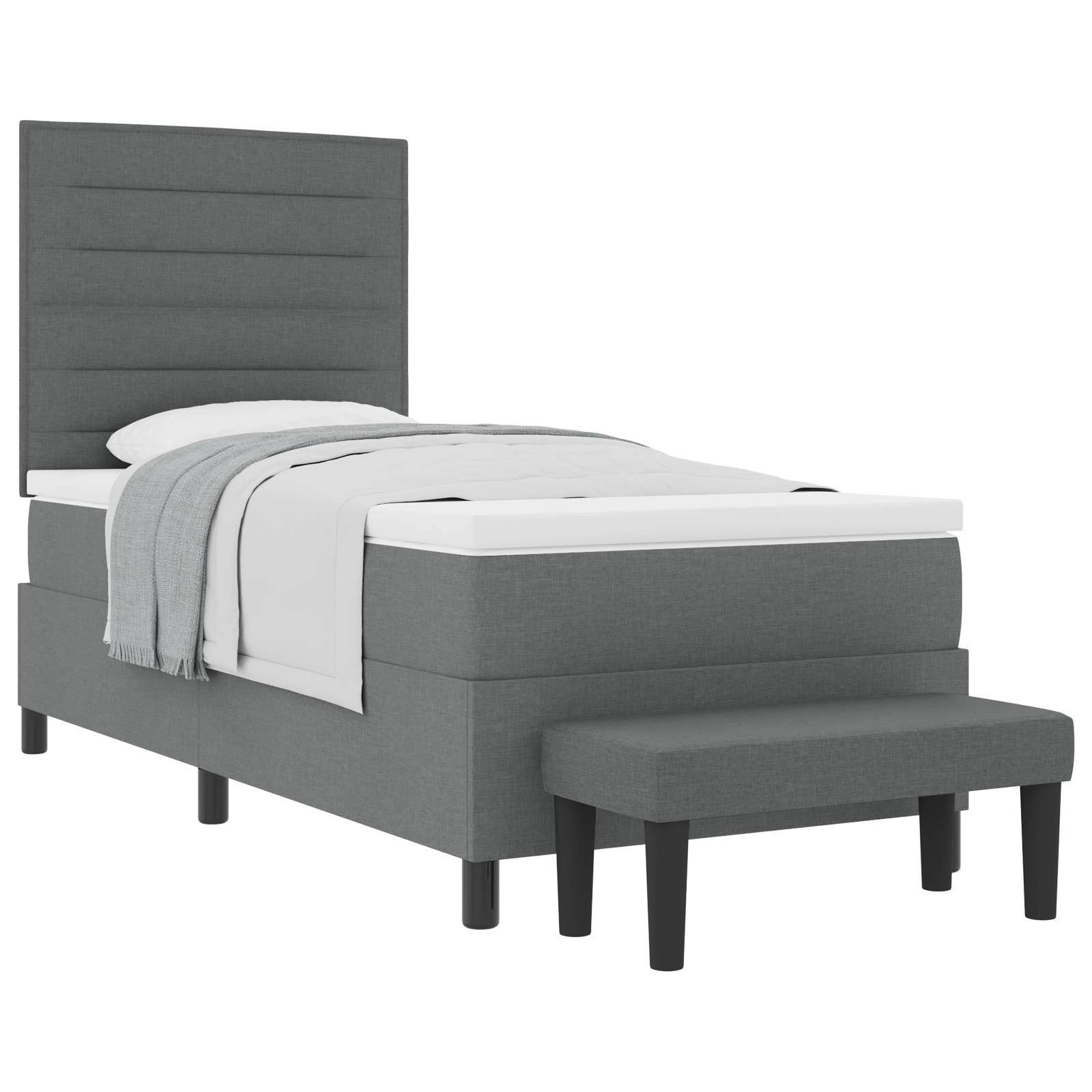 vidaXL Boxspringbett mit Matratze & Bank Dunkelgrau 80x200 cm Stoff