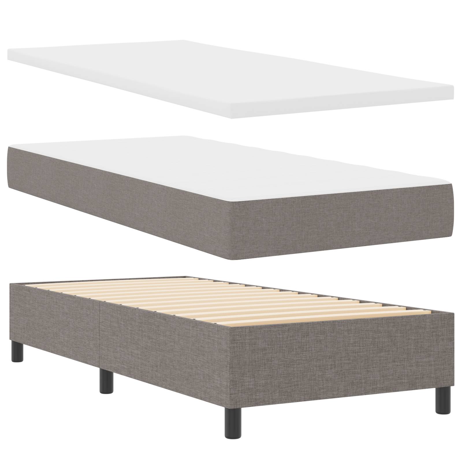 vidaXL Boxspringbett mit Matratze & Bank Taupe 90x200 cm Stoff