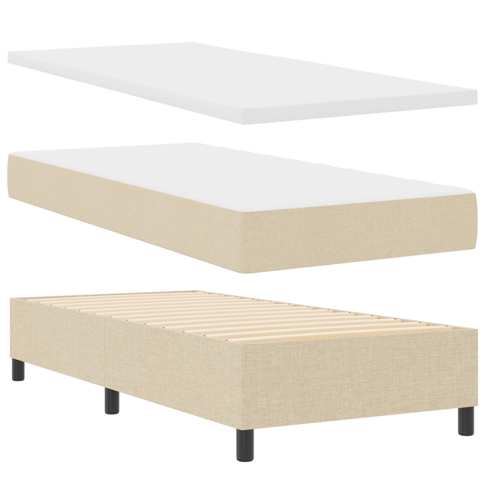 vidaXL Boxspringbett mit Matratze & Bank Creme 90x190 cm Stoff