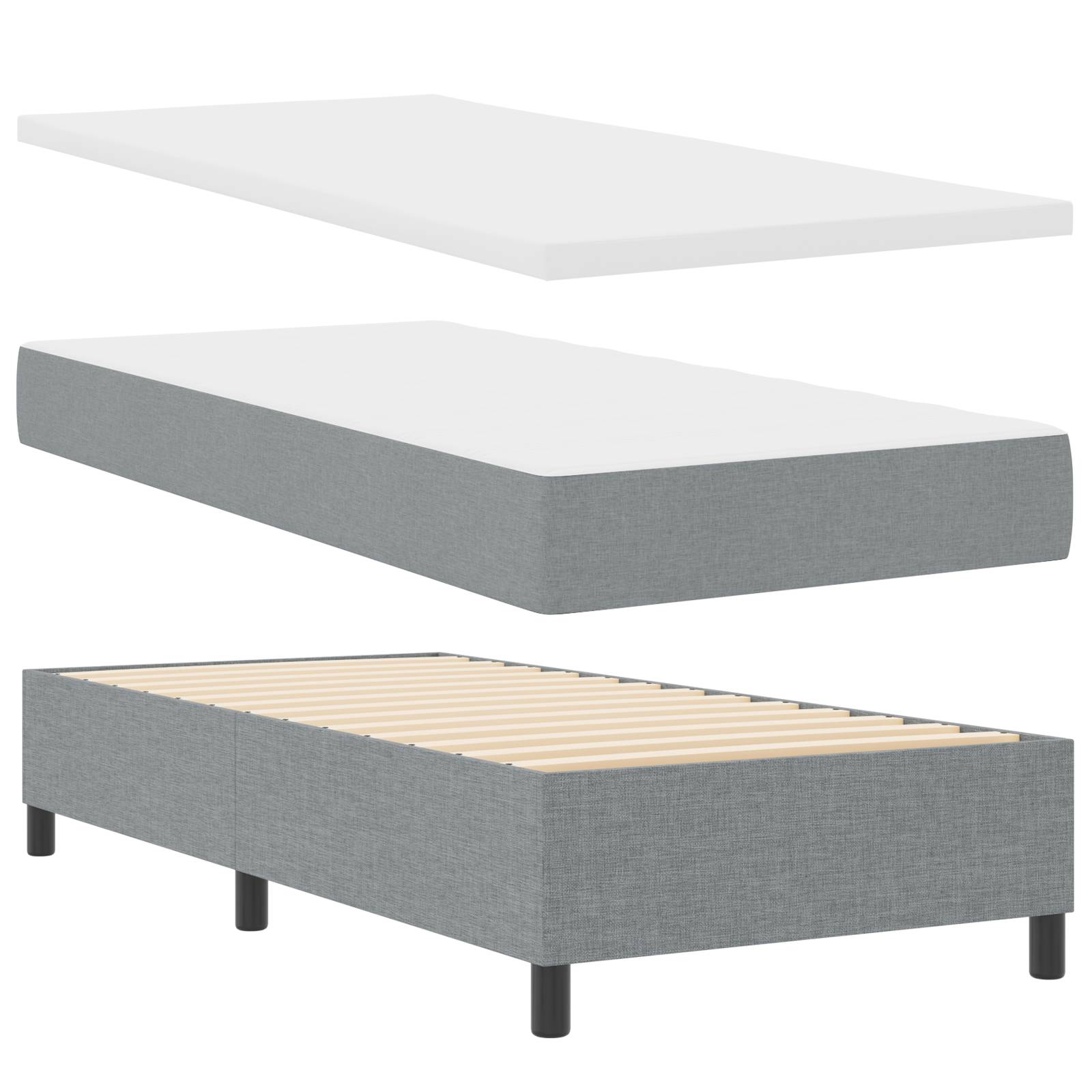 vidaXL Boxspringbett mit Matratze & Bank Hellgrau 100x200 cm Stoff
