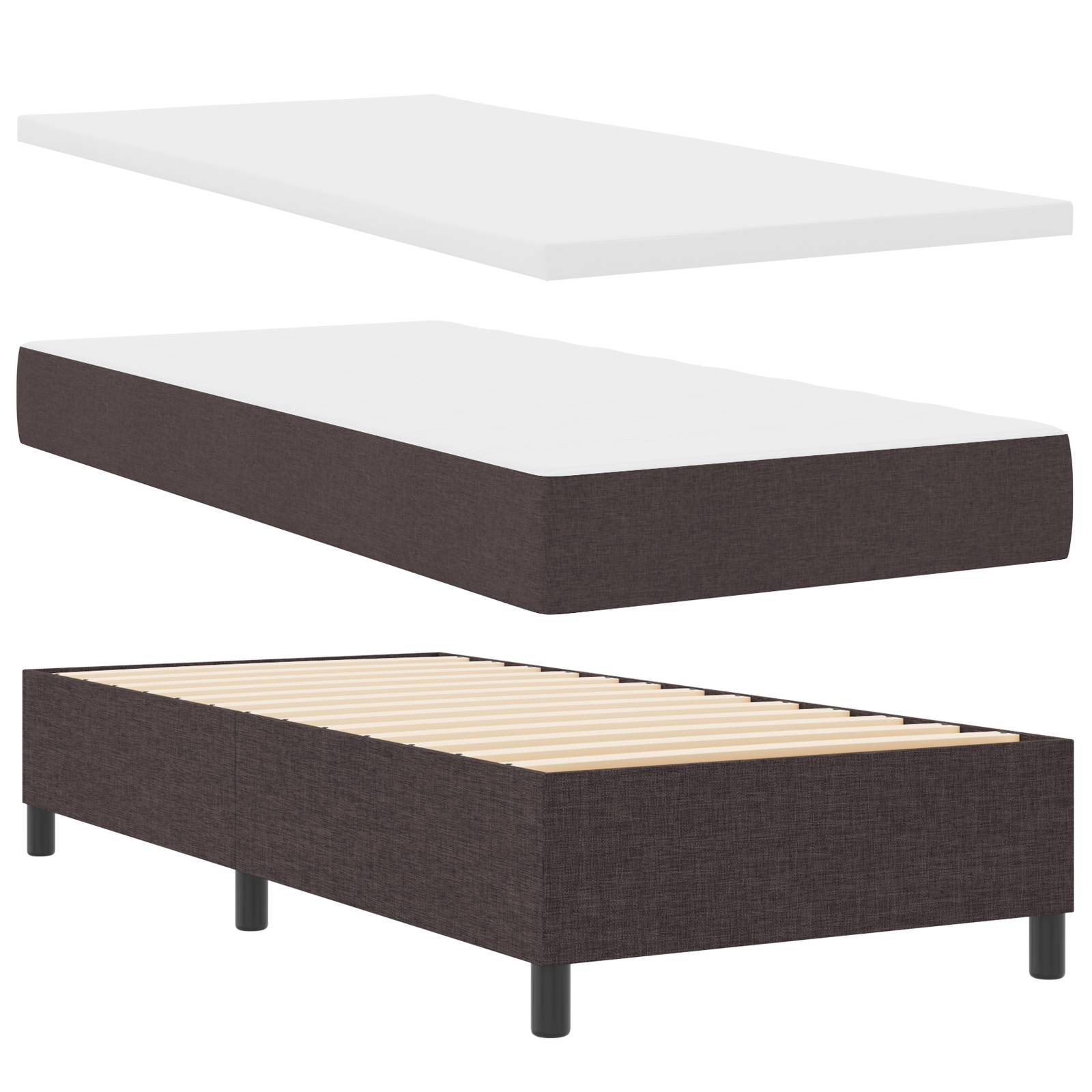 vidaXL Boxspringbett mit Matratze & Bank Dunkelbraun 90x200 cm Stoff
