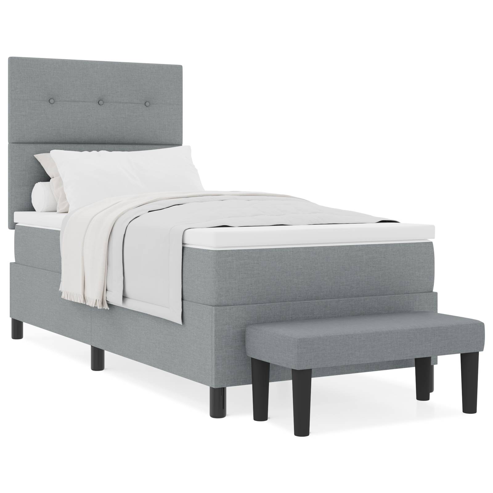 vidaXL Boxspringbett mit Matratze & Bank Hellgrau 80x200 cm Stoff