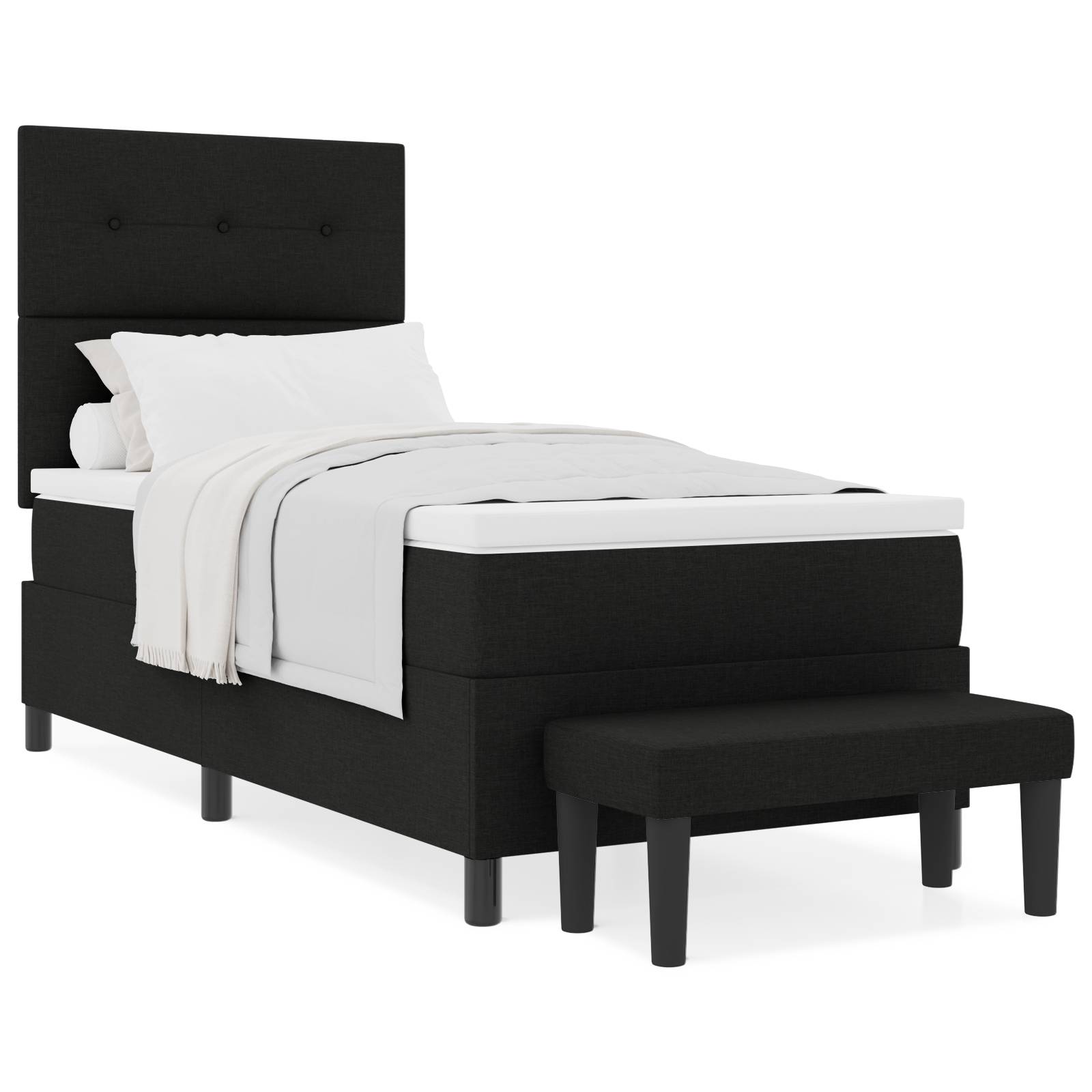 vidaXL Boxspringbett mit Matratze & Bank Schwarz 100x200 cm Stoff