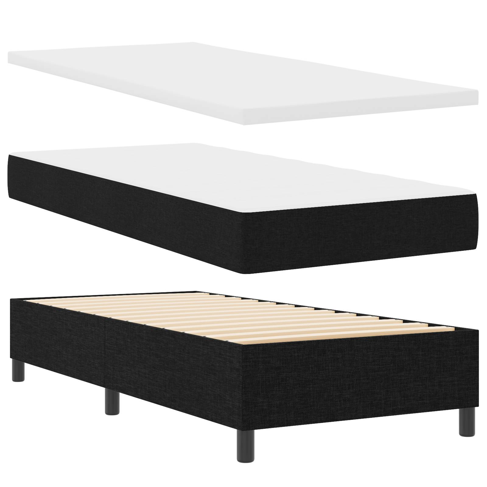 vidaXL Boxspringbett mit Matratze & Bank Schwarz 100x200 cm Stoff