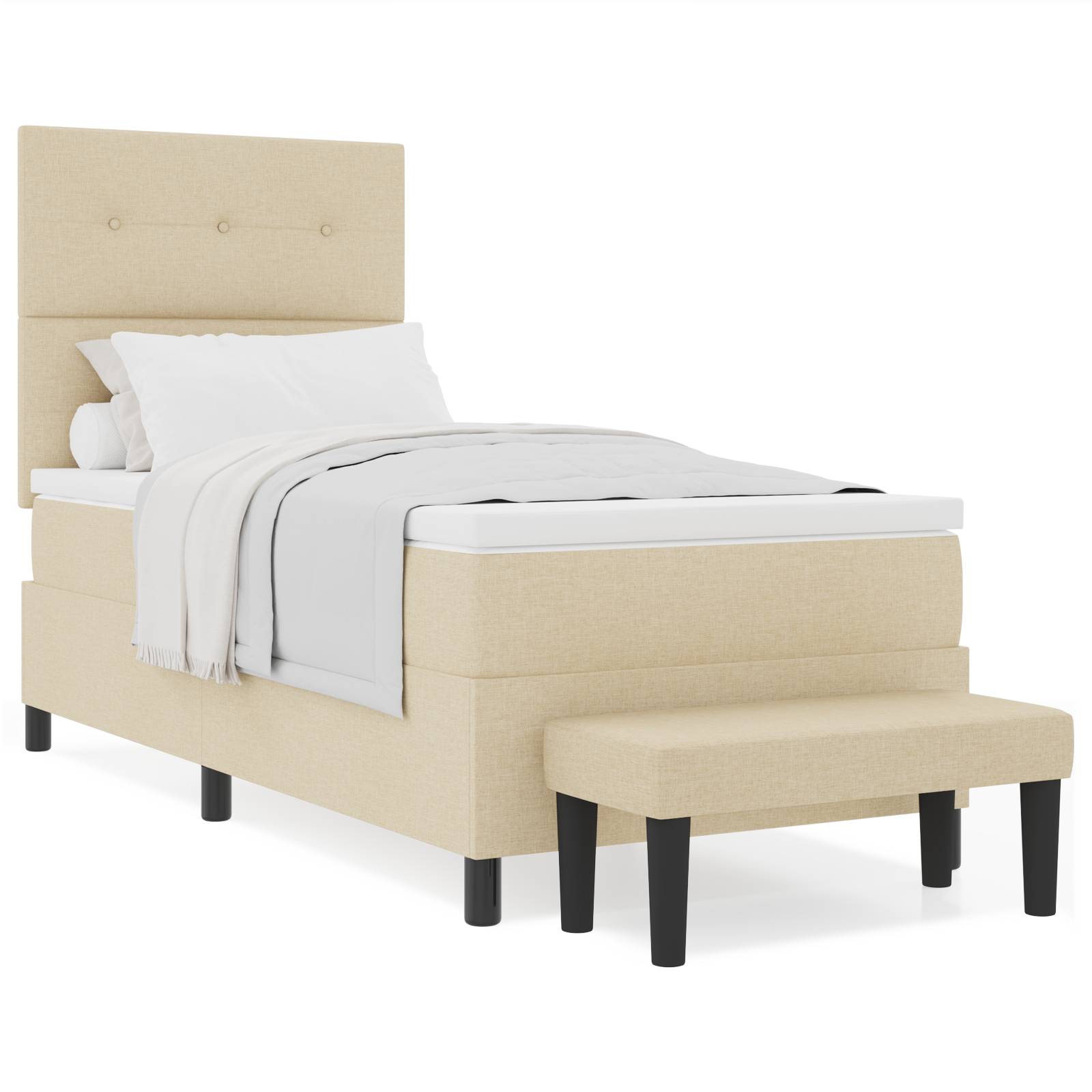 vidaXL Boxspringbett mit Matratze & Bank Creme 90x190 cm Stoff
