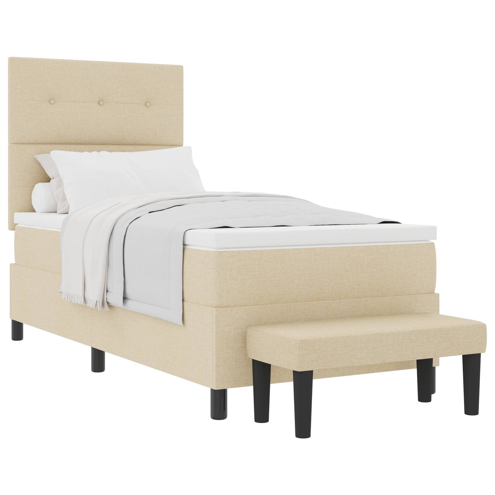 vidaXL Boxspringbett mit Matratze & Bank Creme 90x190 cm Stoff