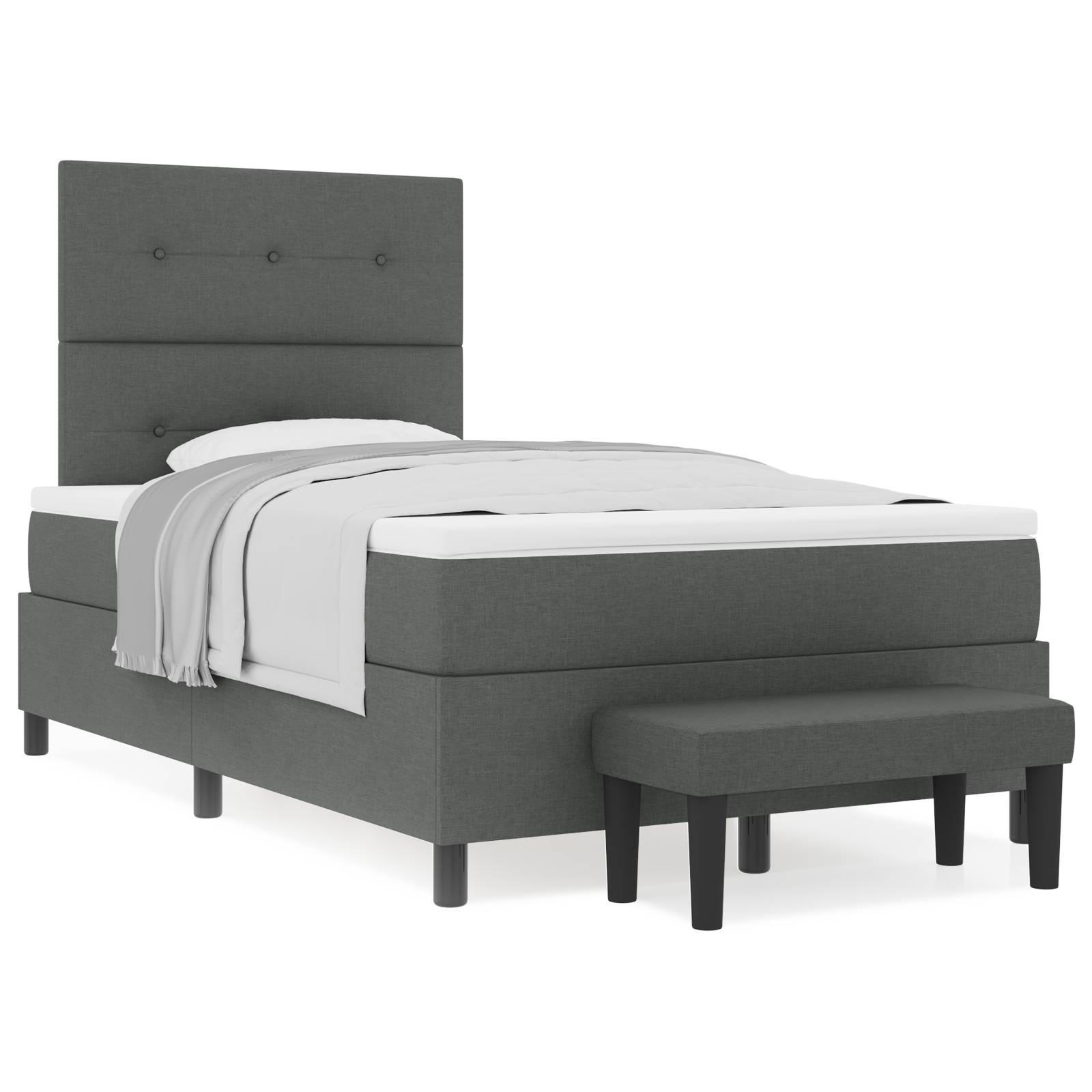 vidaXL Boxspringbett mit Matratze & Bank Dunkelgrau 120x200 cm Stoff