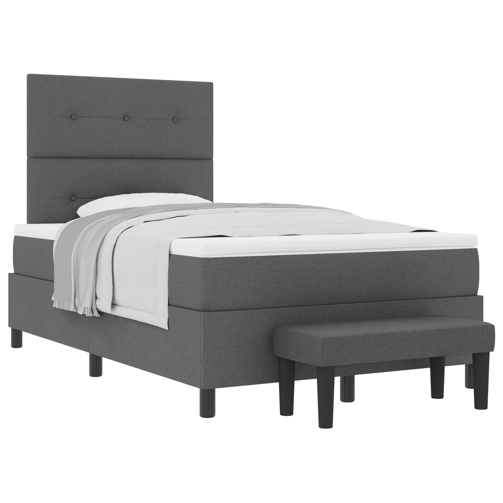 vidaXL Boxspringbett mit Matratze & Bank Dunkelgrau 120x200 cm Stoff