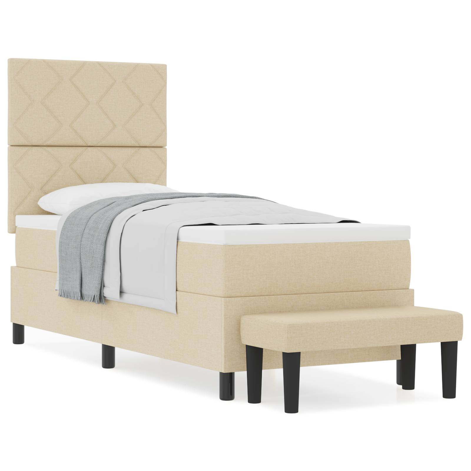 vidaXL Boxspringbett mit Matratze und Bank Creme 80x200 cm Stoff