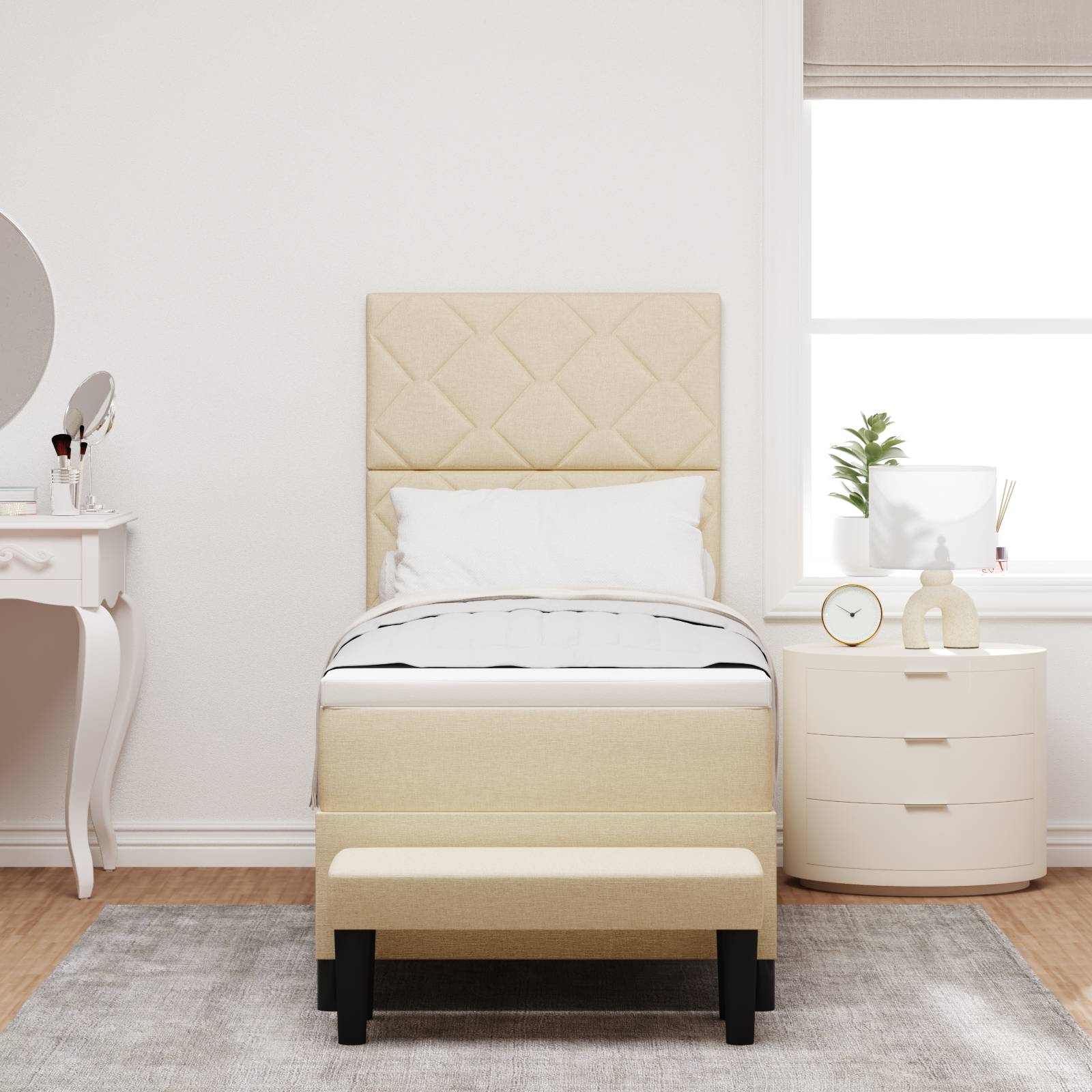 vidaXL Boxspringbett mit Matratze und Bank Creme 80x200 cm Stoff