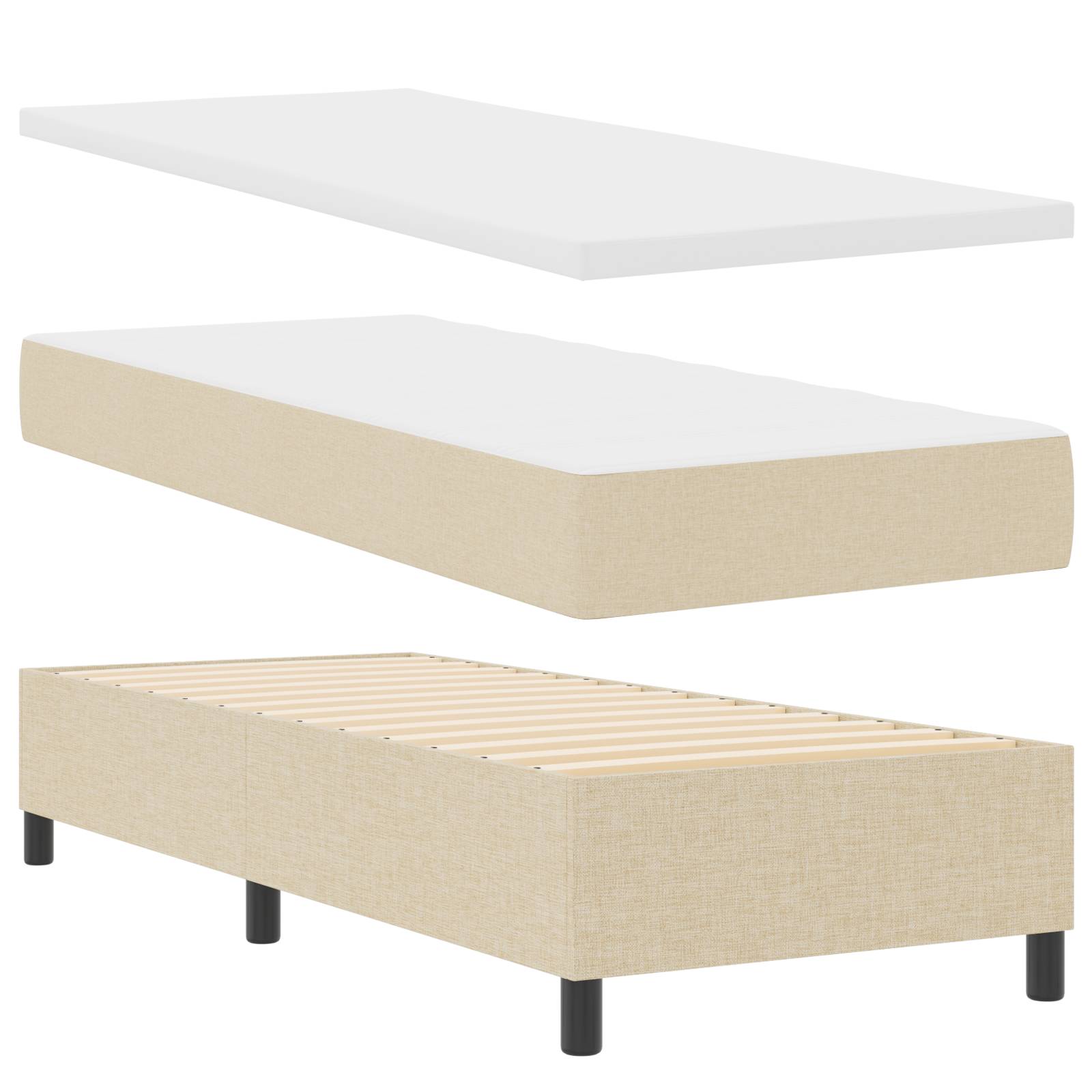 vidaXL Boxspringbett mit Matratze und Bank Creme 80x200 cm Stoff