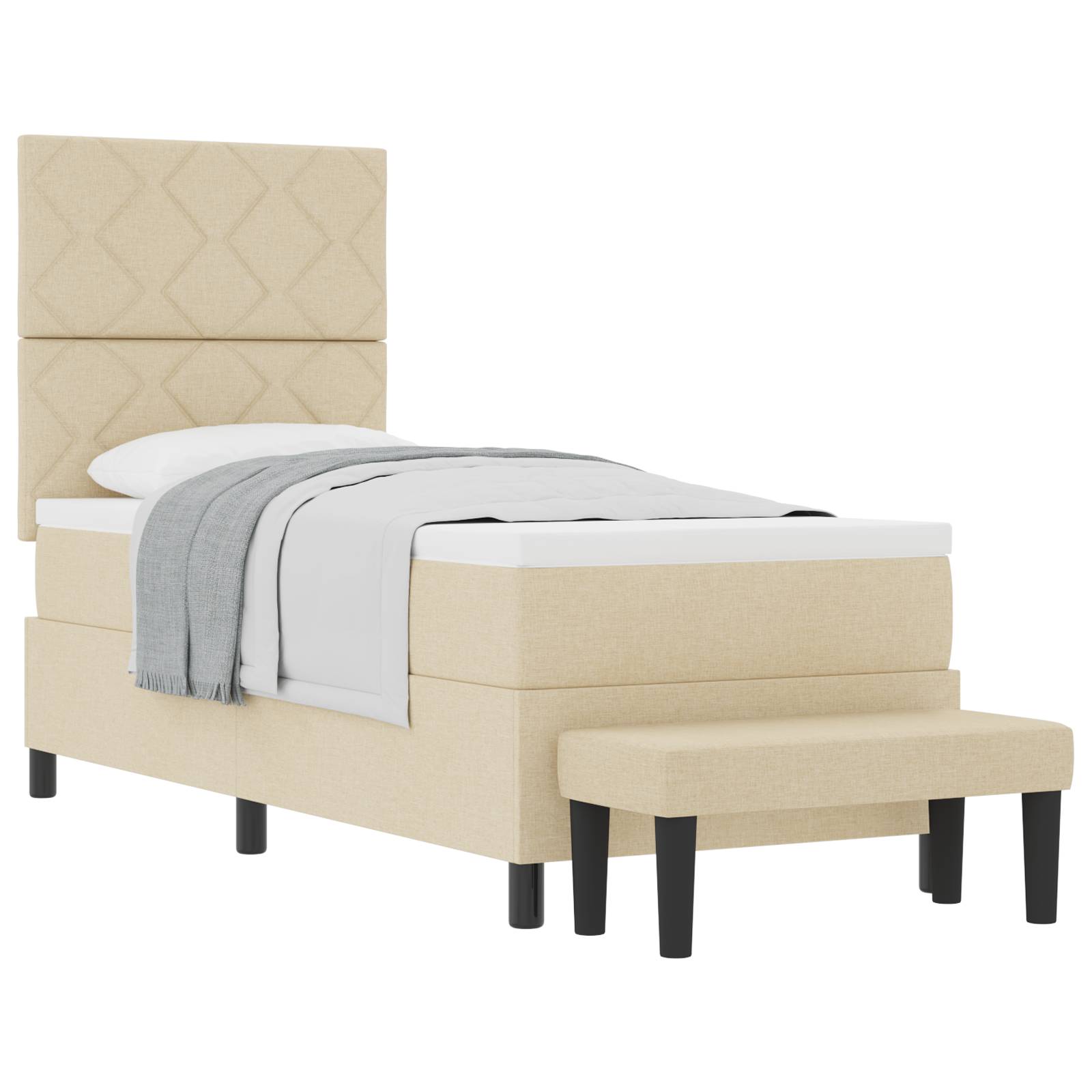 vidaXL Boxspringbett mit Matratze und Bank Creme 80x200 cm Stoff