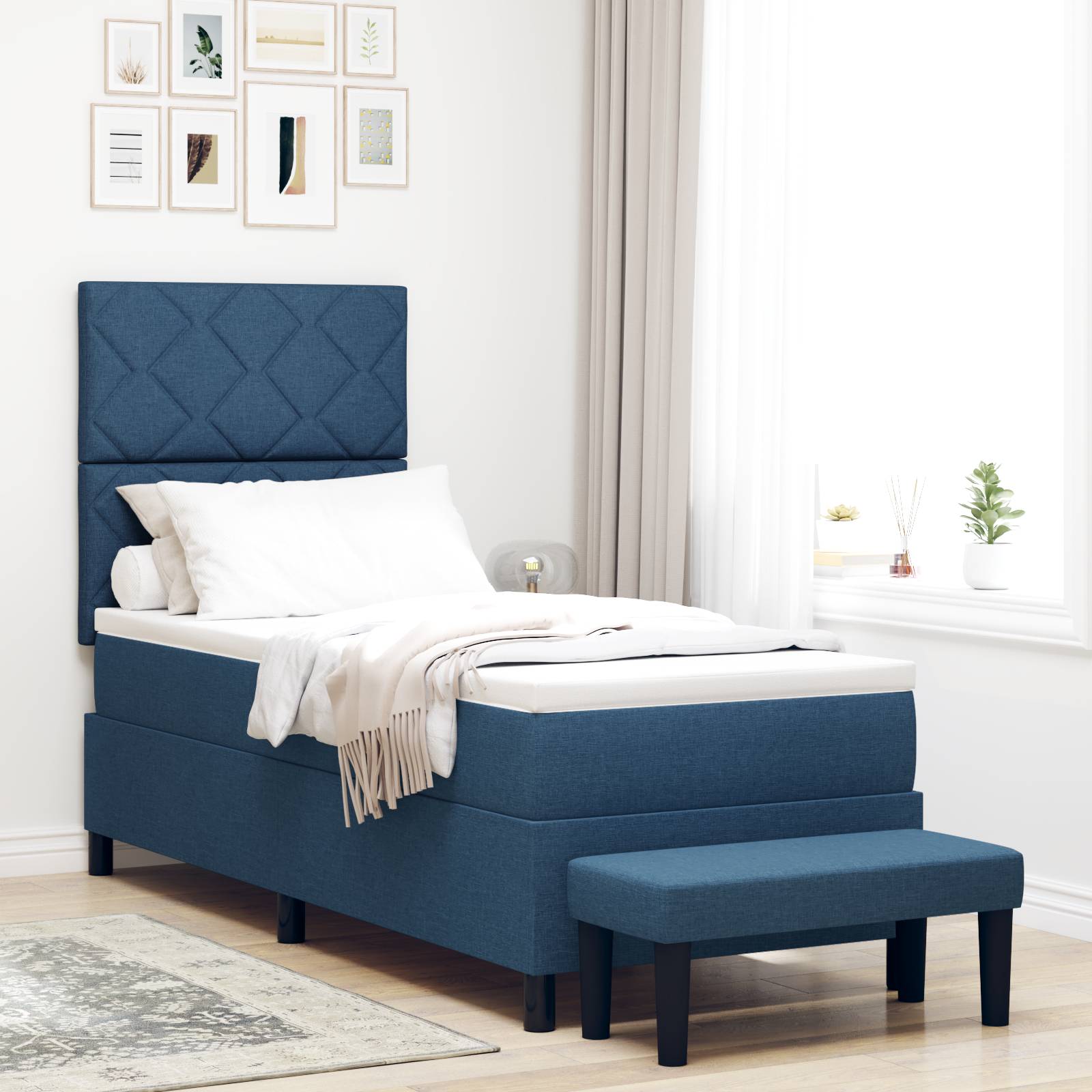 vidaXL Boxspringbett mit Matratze & Bank Blau 80x200 cm Stoff