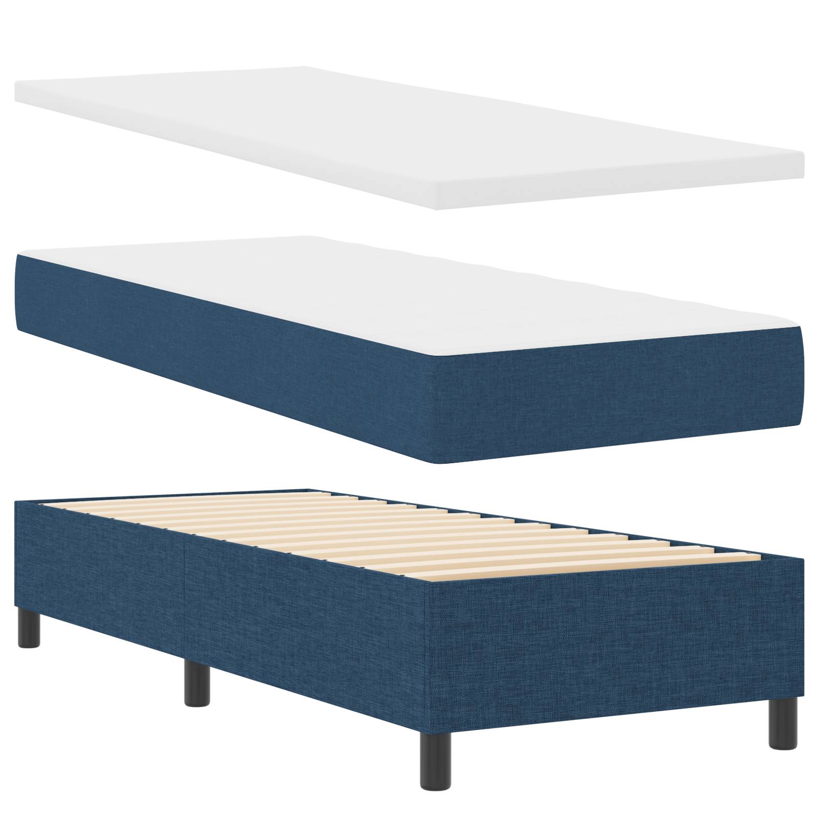 vidaXL Boxspringbett mit Matratze & Bank Blau 80x200 cm Stoff
