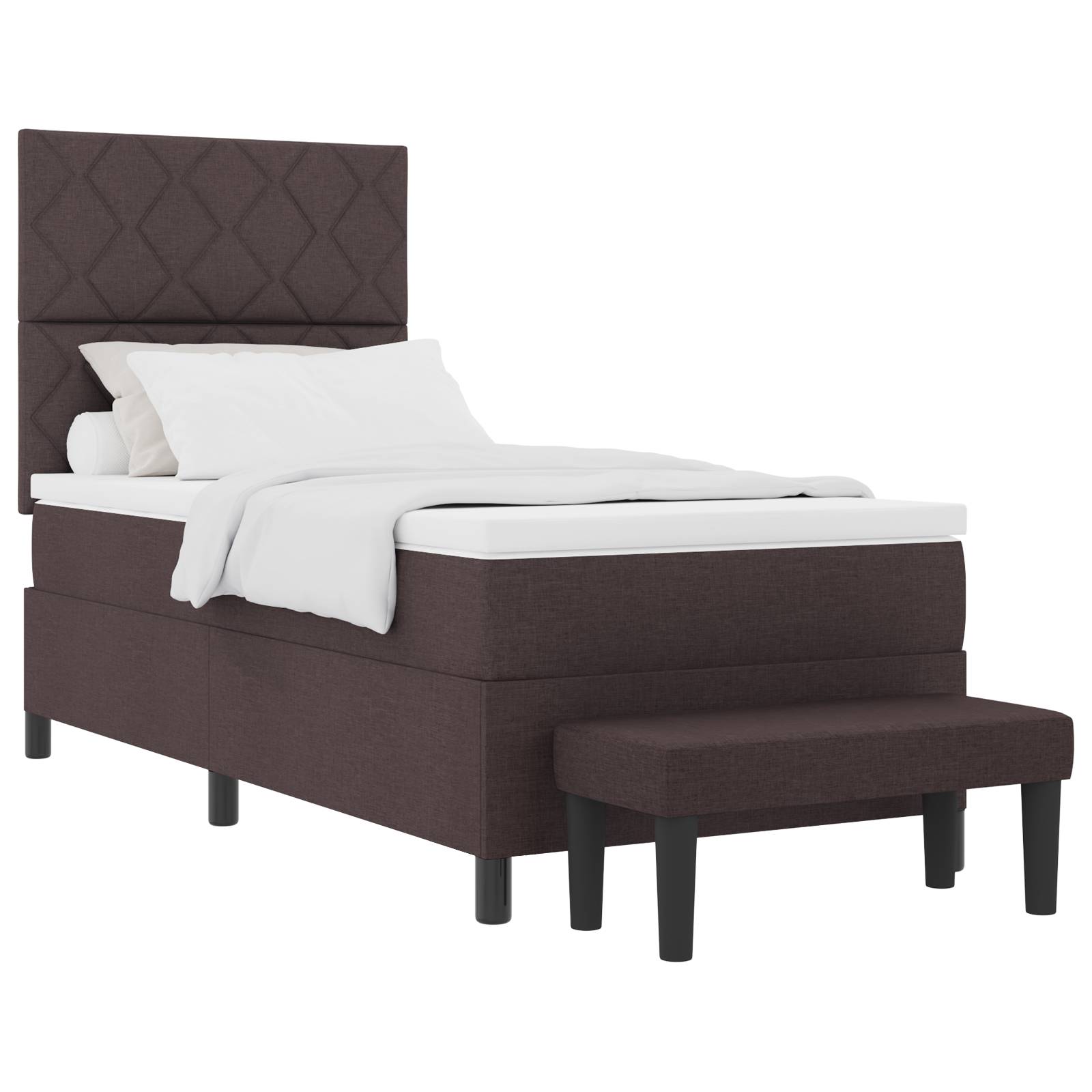 vidaXL Boxspringbett mit Matratze & Bank Dunkelbraun 90x200 cm Stoff