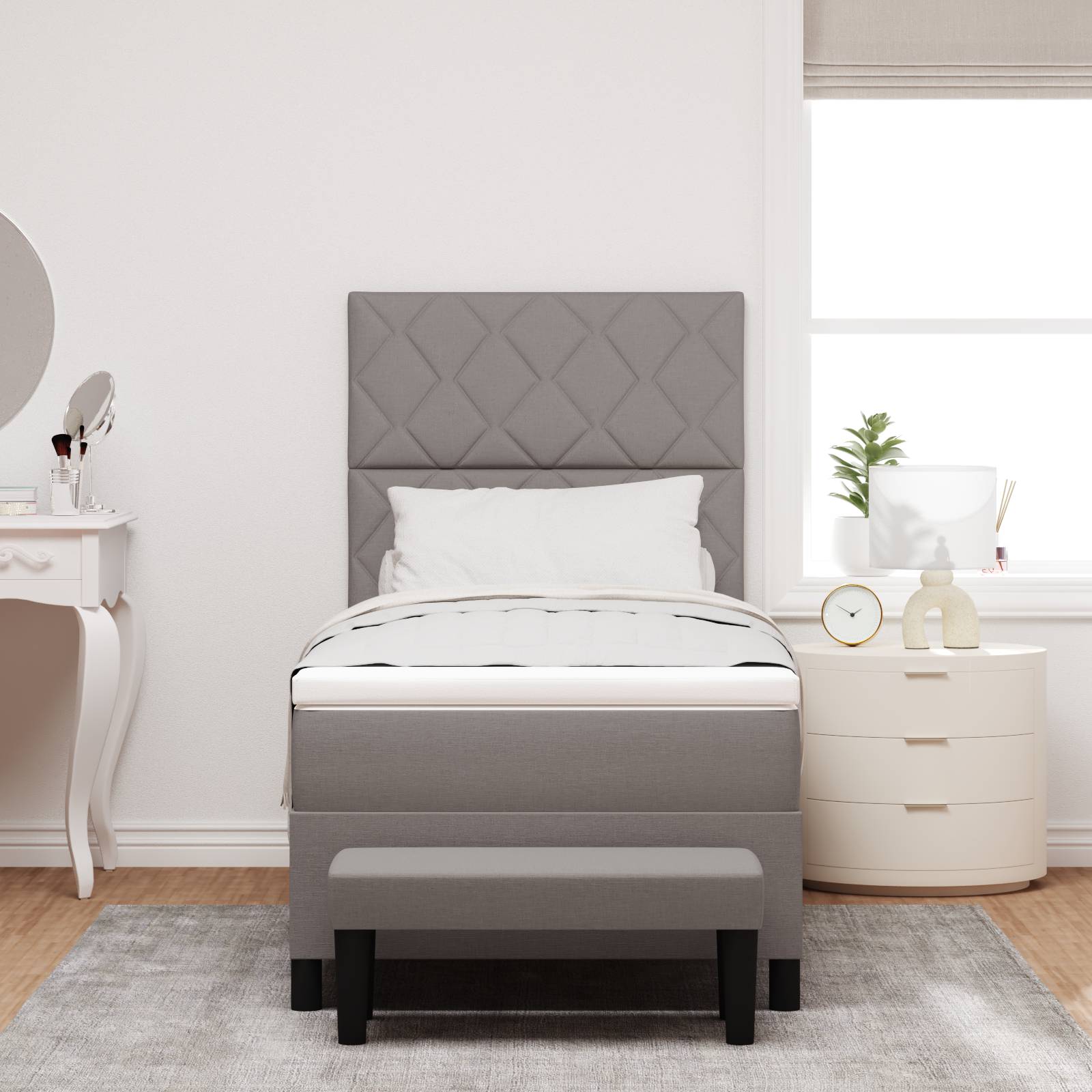 vidaXL Boxspringbett mit Matratze & Bank Taupe 90x200 cm Stoff