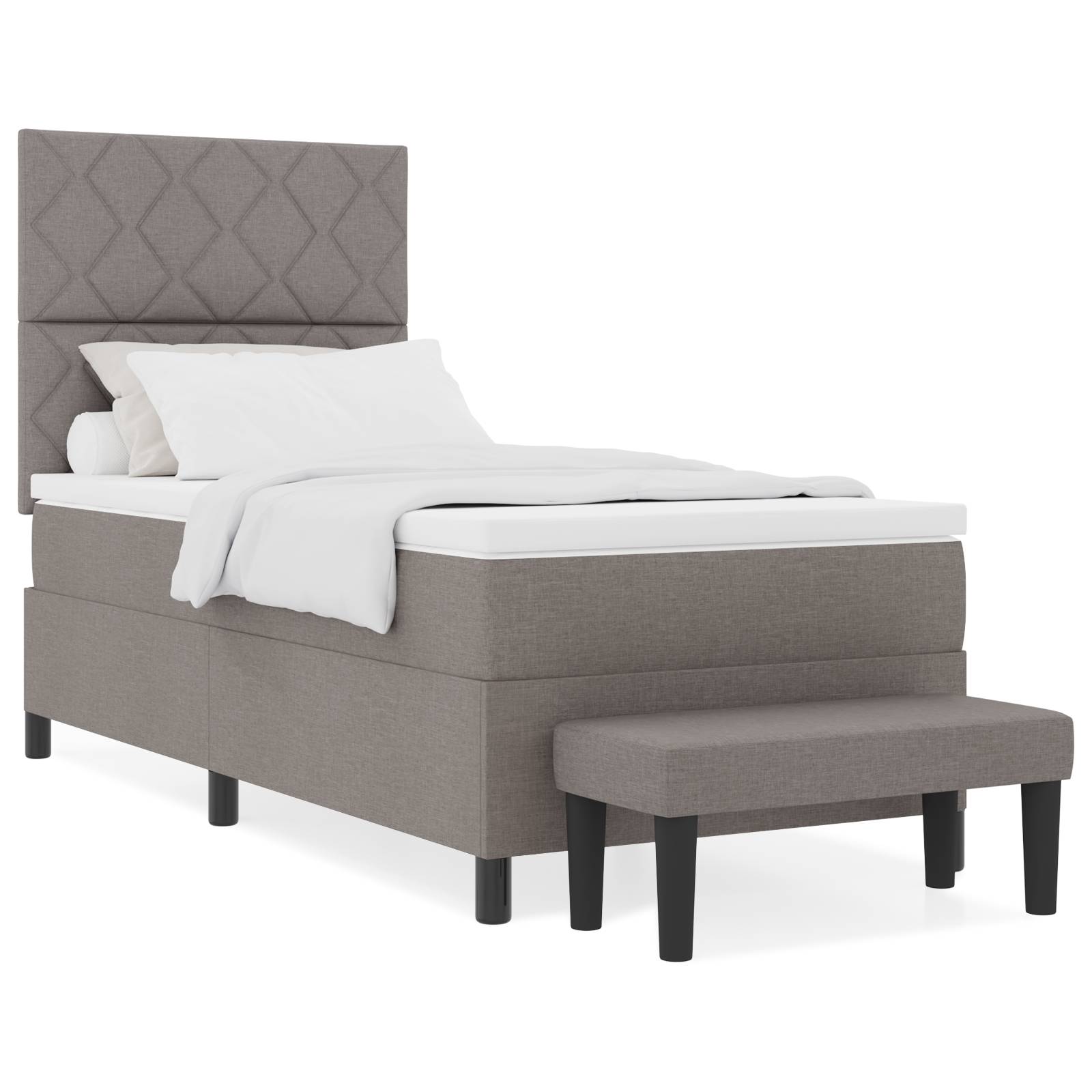 vidaXL Boxspringbett mit Matratze & Bank Taupe 90x200 cm Stoff