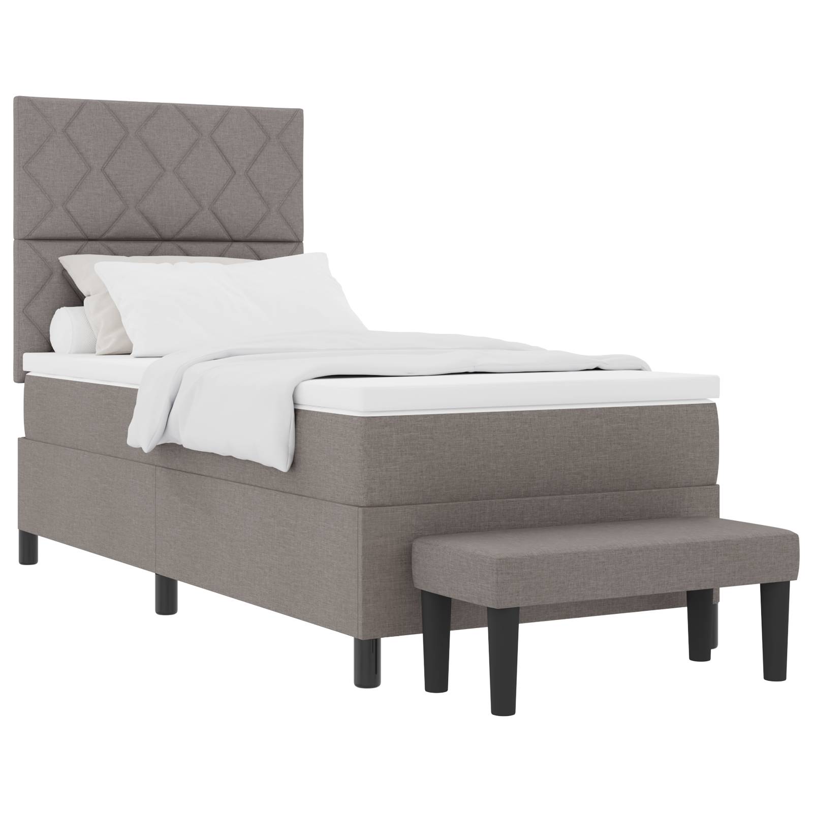 vidaXL Boxspringbett mit Matratze & Bank Taupe 90x200 cm Stoff