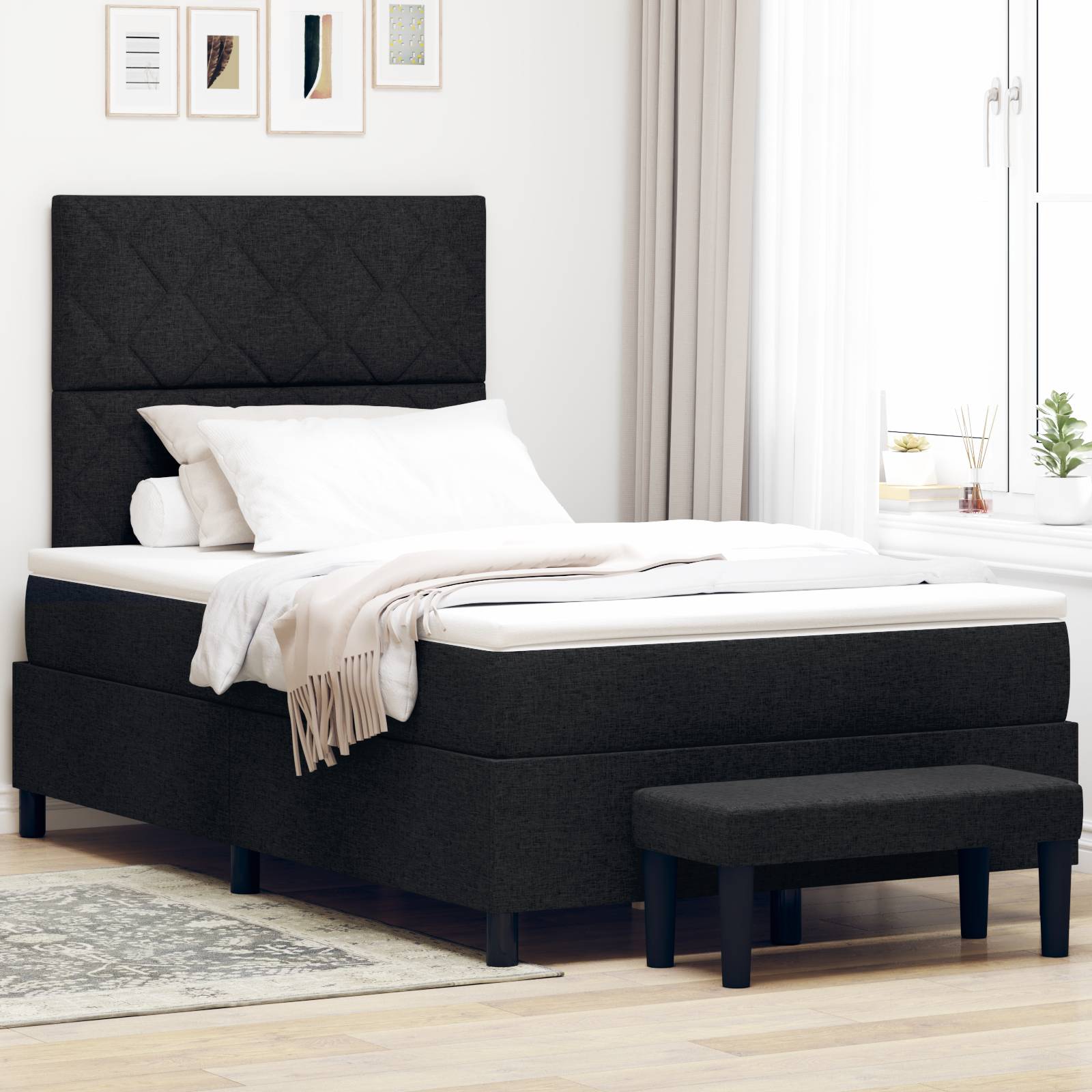 vidaXL Boxspringbett mit Matratze & Bank Schwarz 120x200 cm Stoff