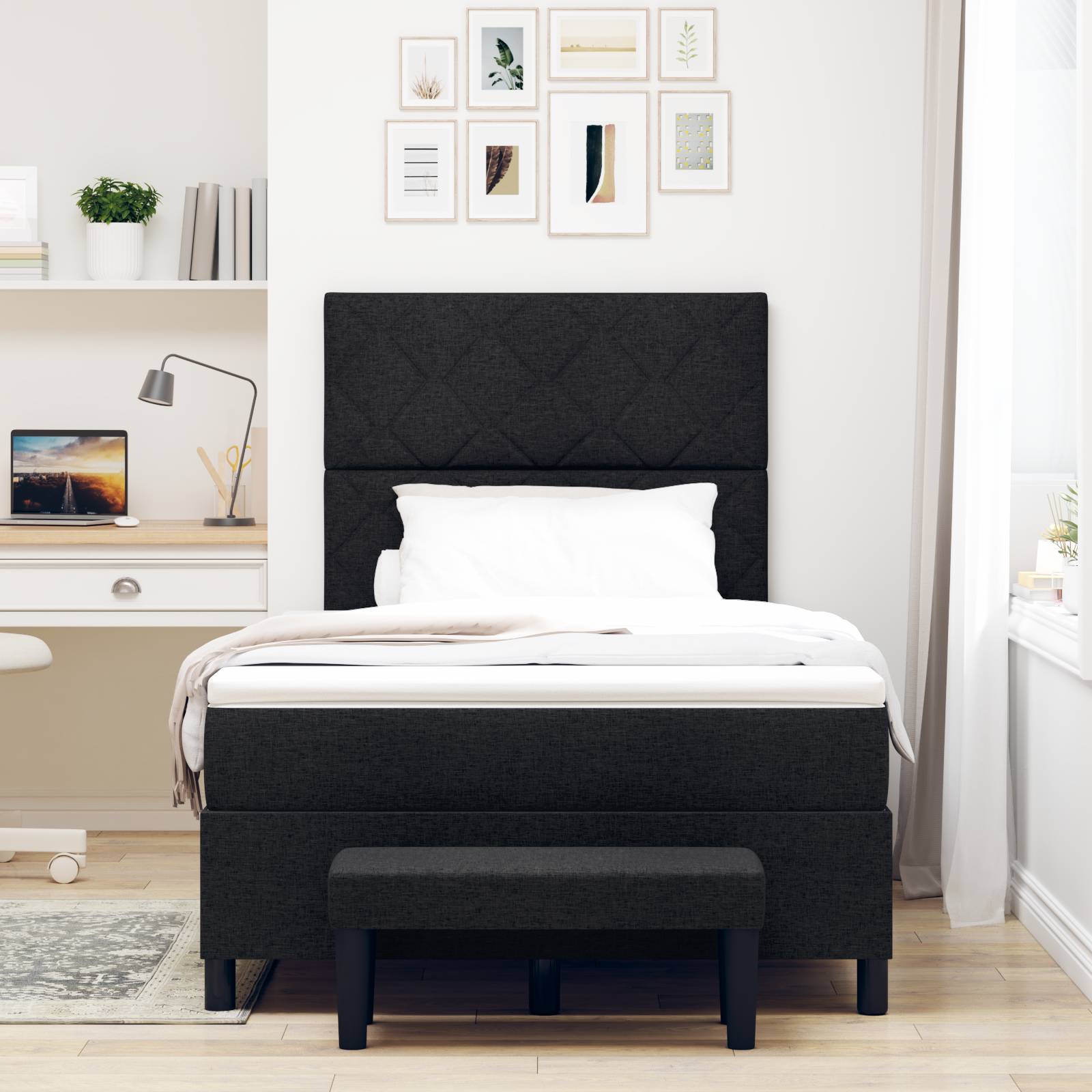 vidaXL Boxspringbett mit Matratze & Bank Schwarz 120x200 cm Stoff