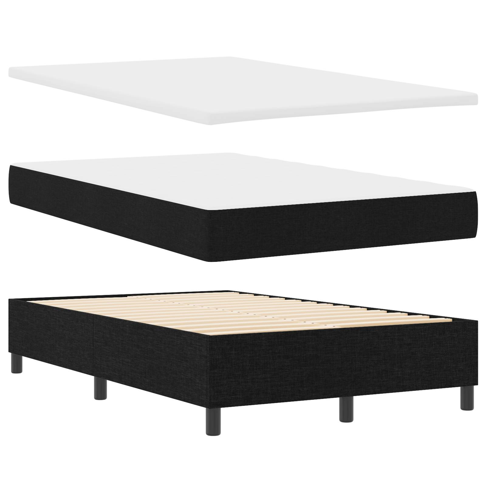 vidaXL Boxspringbett mit Matratze & Bank Schwarz 120x200 cm Stoff