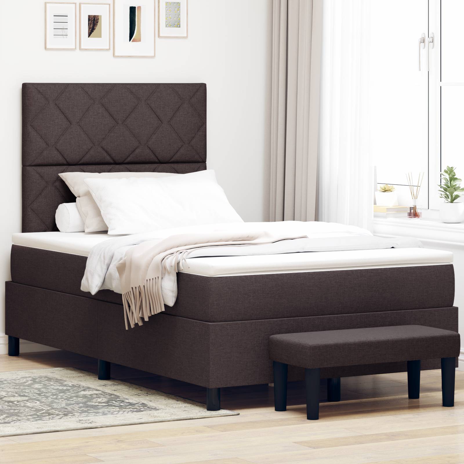 vidaXL Boxspringbett mit Matratze & Bank Dunkelbraun 120x200 cm Stoff