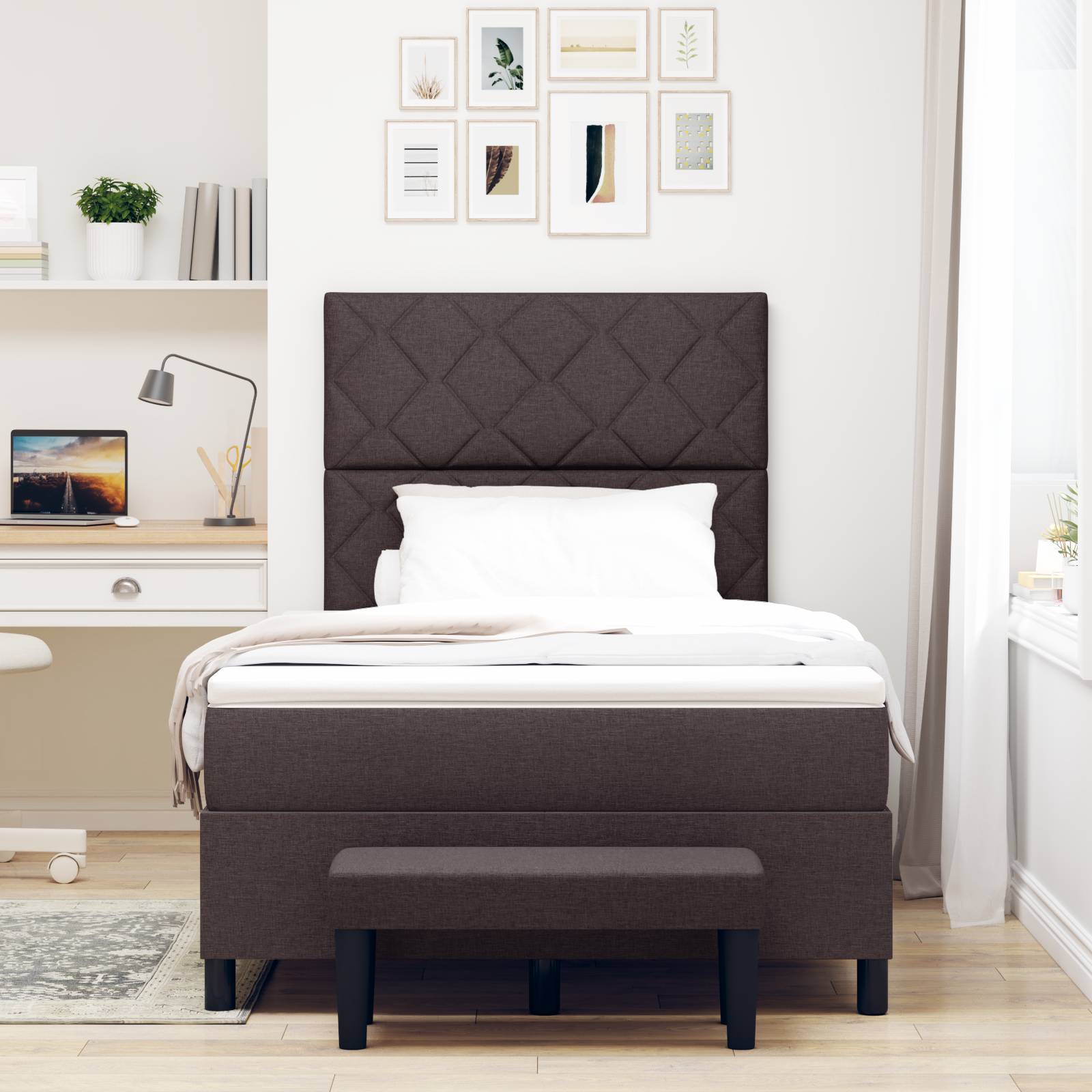 vidaXL Boxspringbett mit Matratze & Bank Dunkelbraun 120x200 cm Stoff