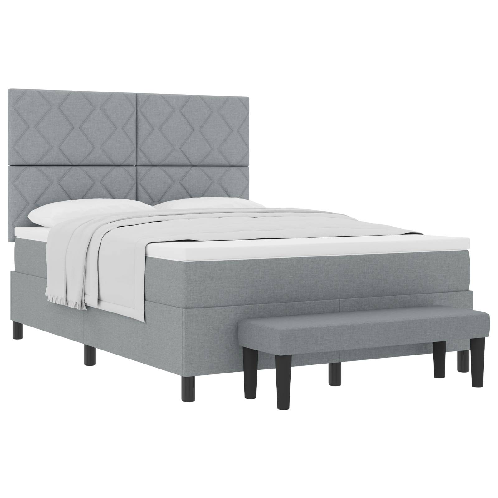 vidaXL Boxspringbett mit Matratze & Bank Hellgrau 160 x 200 cm Stoff