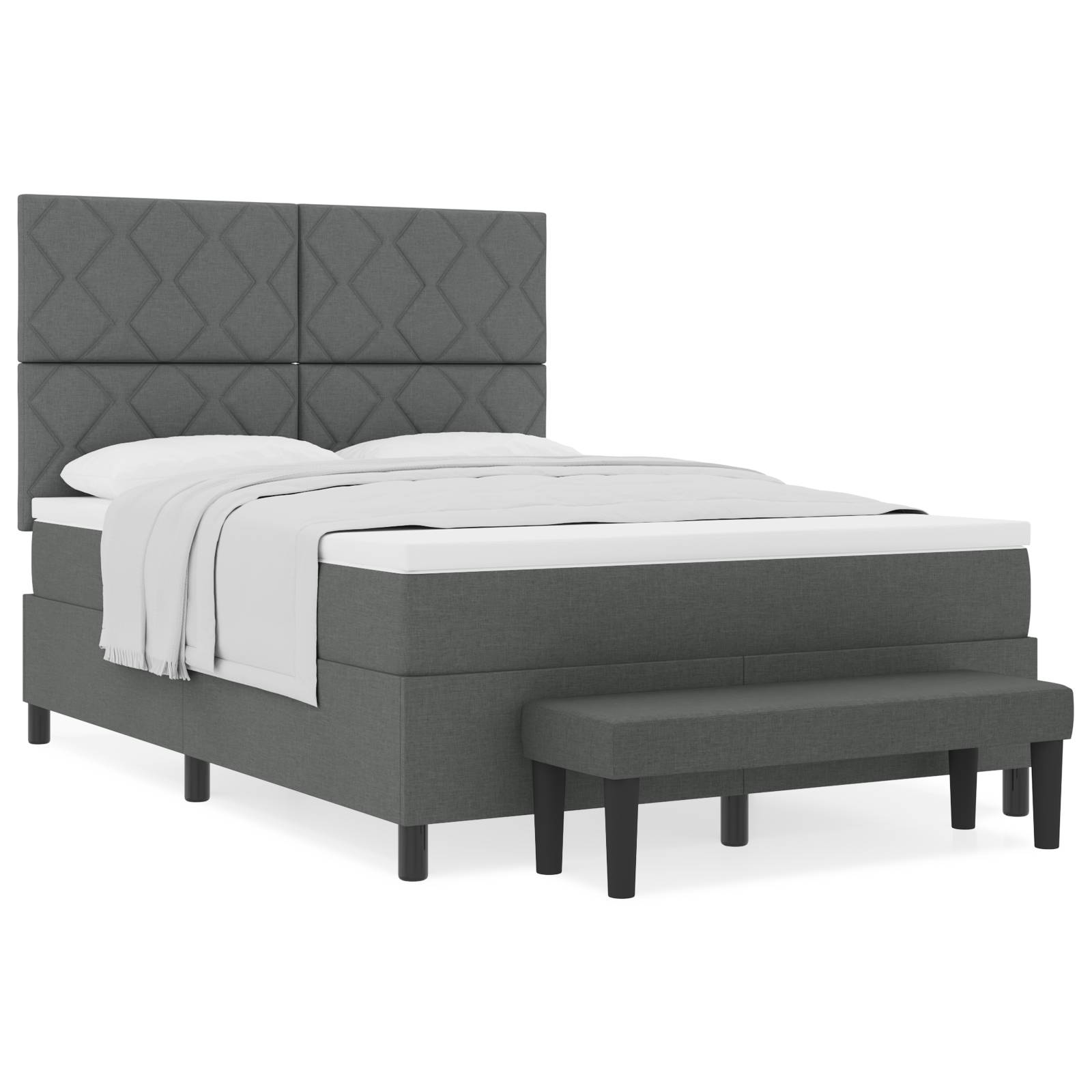 vidaXL Boxspringbett mit Matratze & Bank Dunkelgrau 140x190 cm Stoff