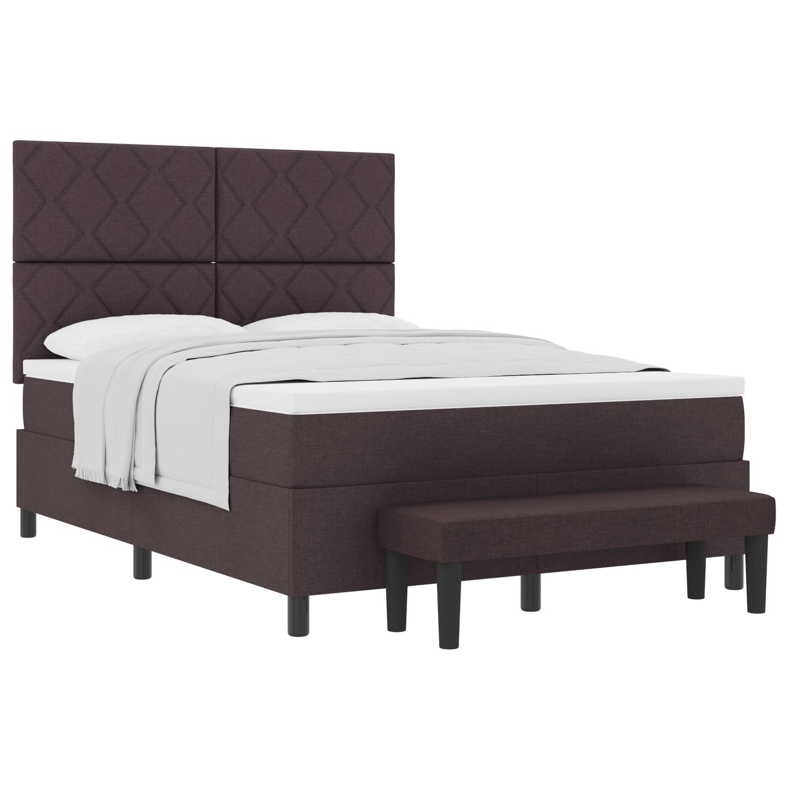 vidaXL Boxspringbett mit Matratze & Bank Dunkelbraun 140x190 cm Stoff