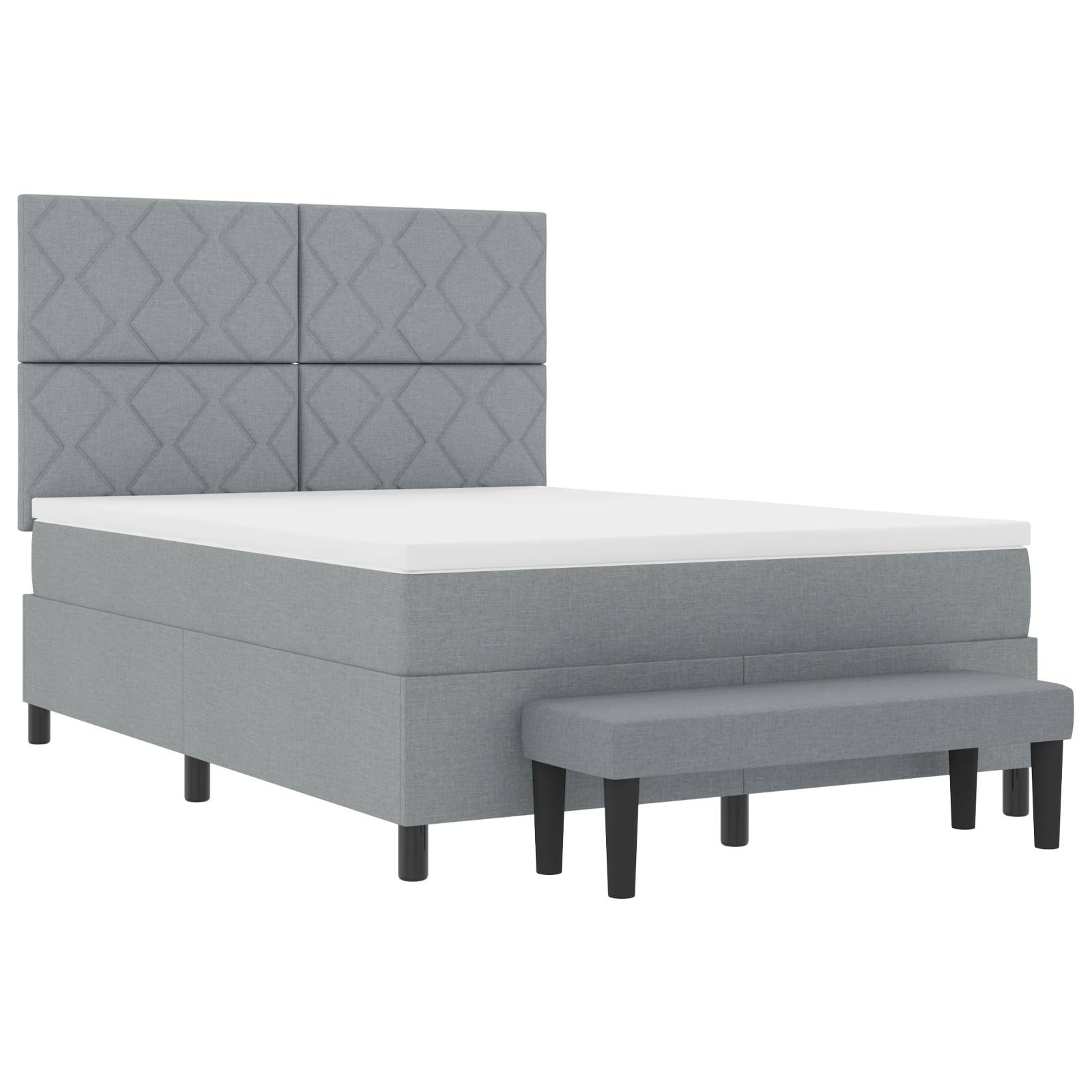vidaXL Boxspringbett mit Matratze & Bank Hellgrau 160 x 200 cm Stoff