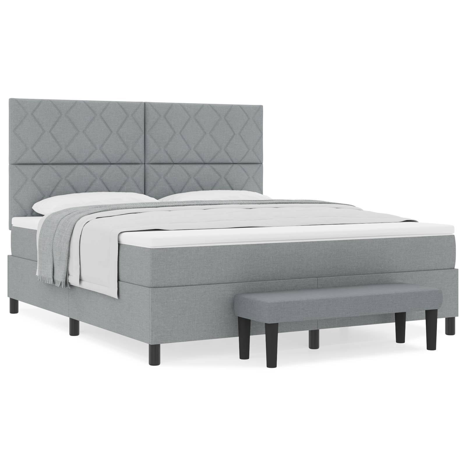 vidaXL Hellgraues Boxspringbett mit Matratze & Bank 180x200 cm Stoff