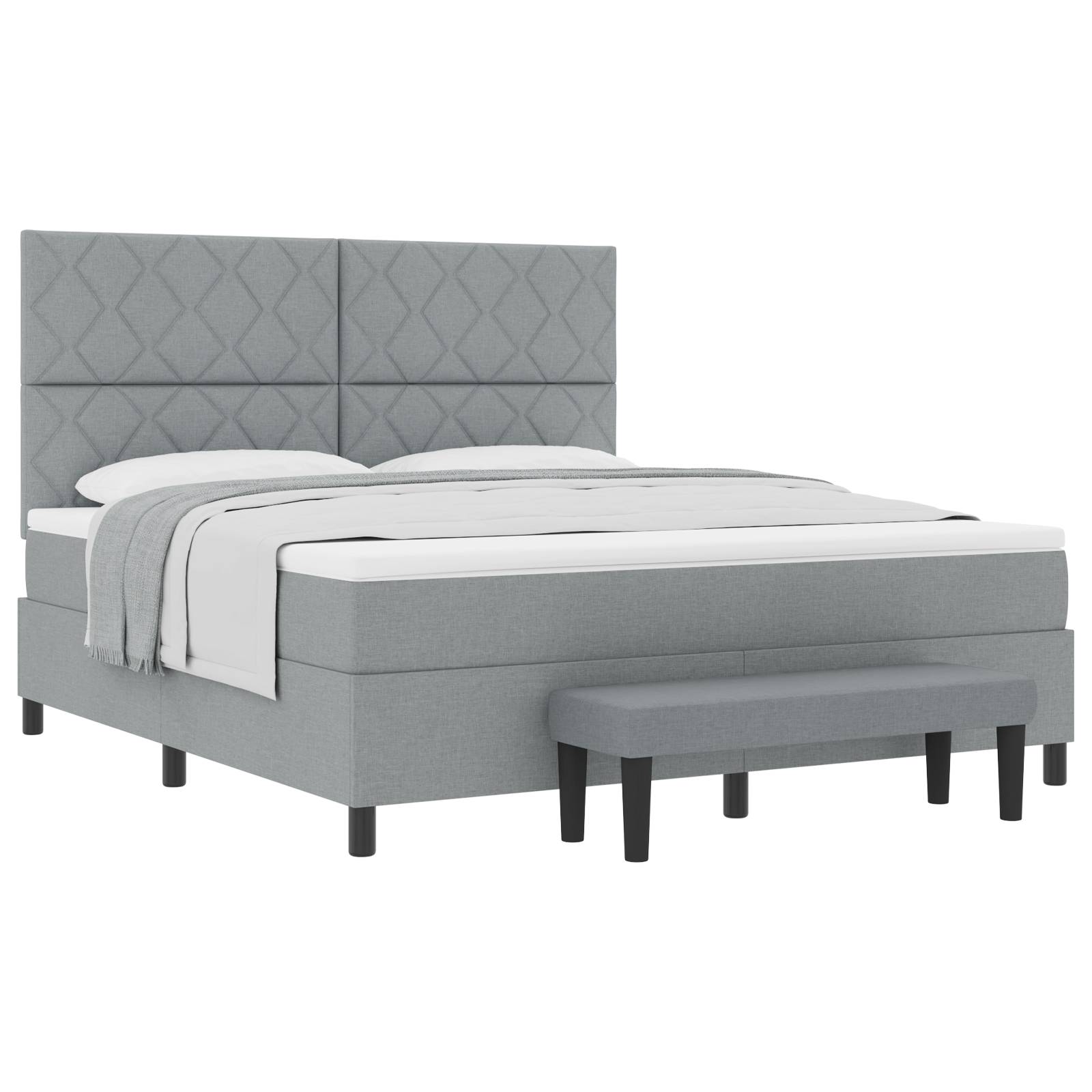 vidaXL Hellgraues Boxspringbett mit Matratze & Bank 180x200 cm Stoff