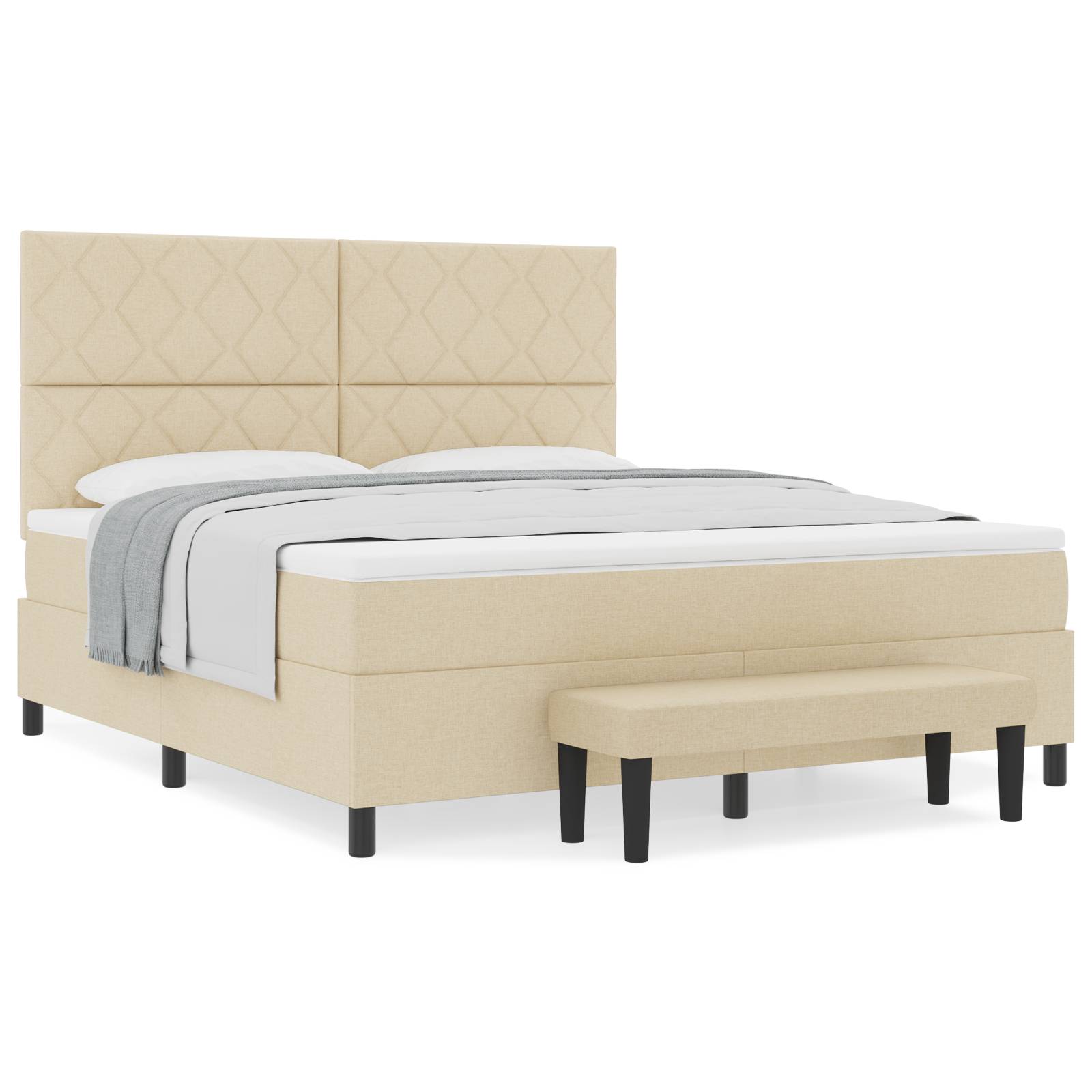 vidaXL Boxspringbett mit Matratze & Bank Creme 180x200 cm Stoff