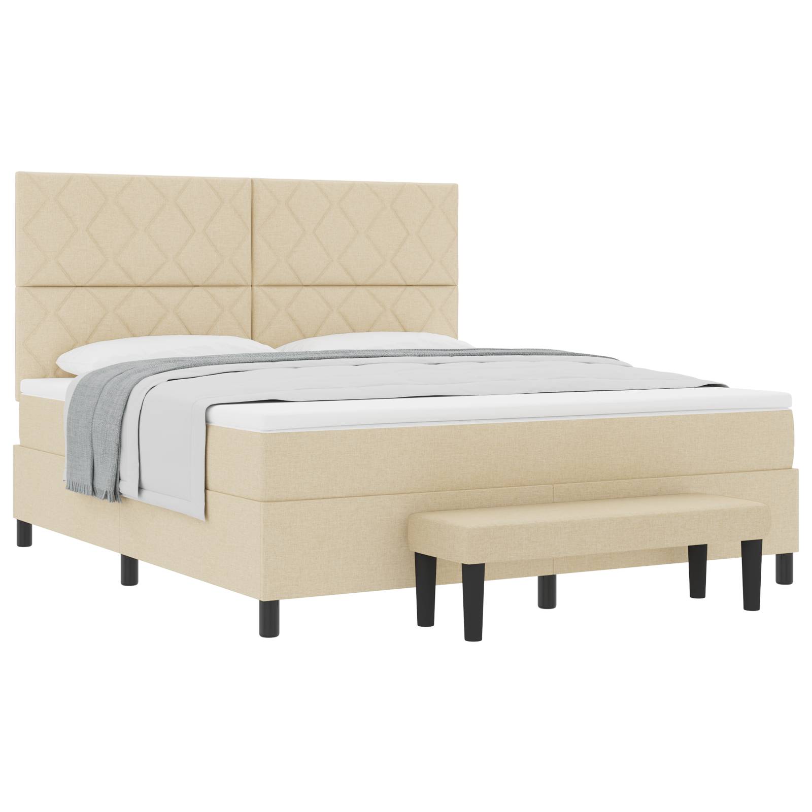 vidaXL Boxspringbett mit Matratze & Bank Creme 180x200 cm Stoff