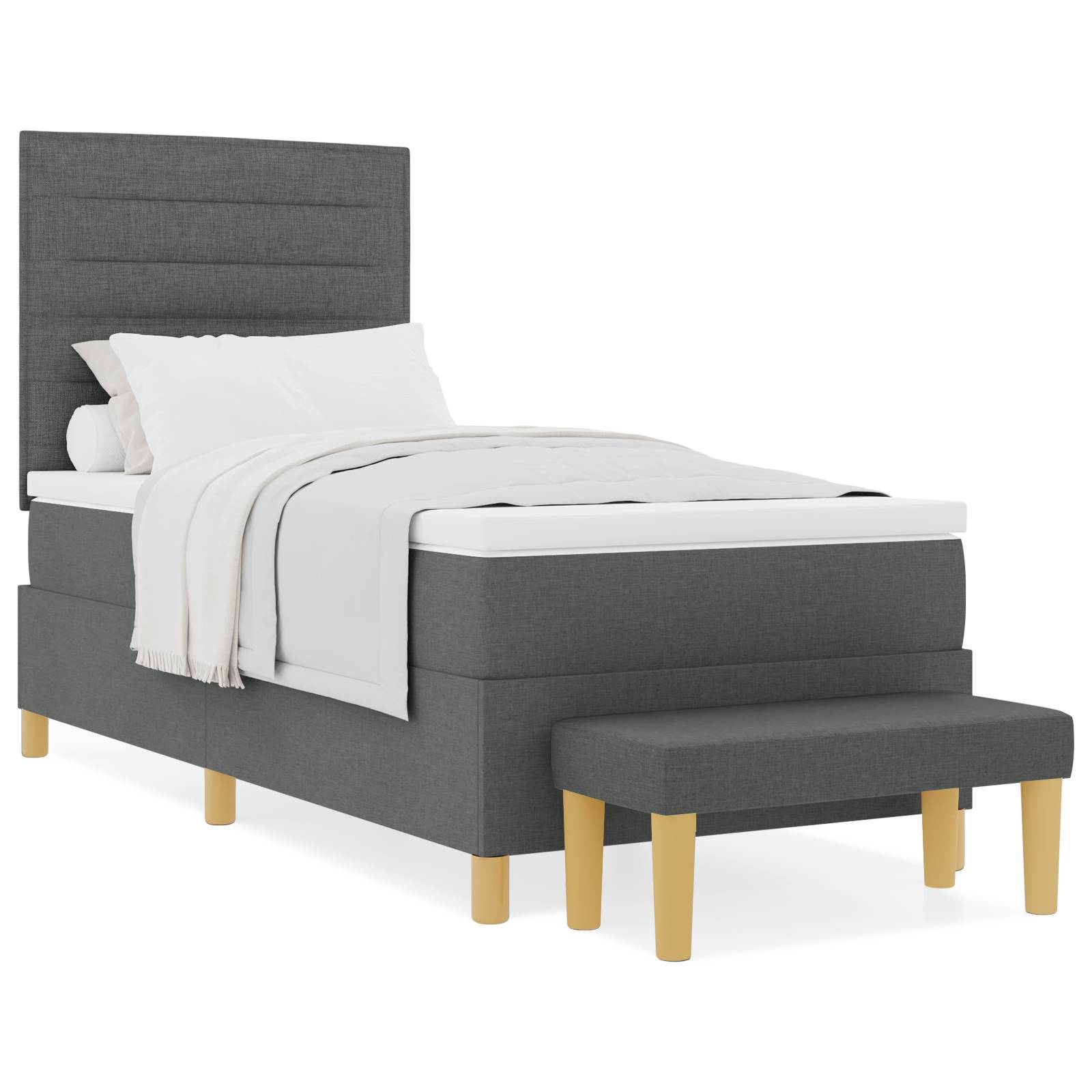 vidaXL Boxspringbett mit Matratze & Bank Dunkelgrau 100x200 cm Stoff