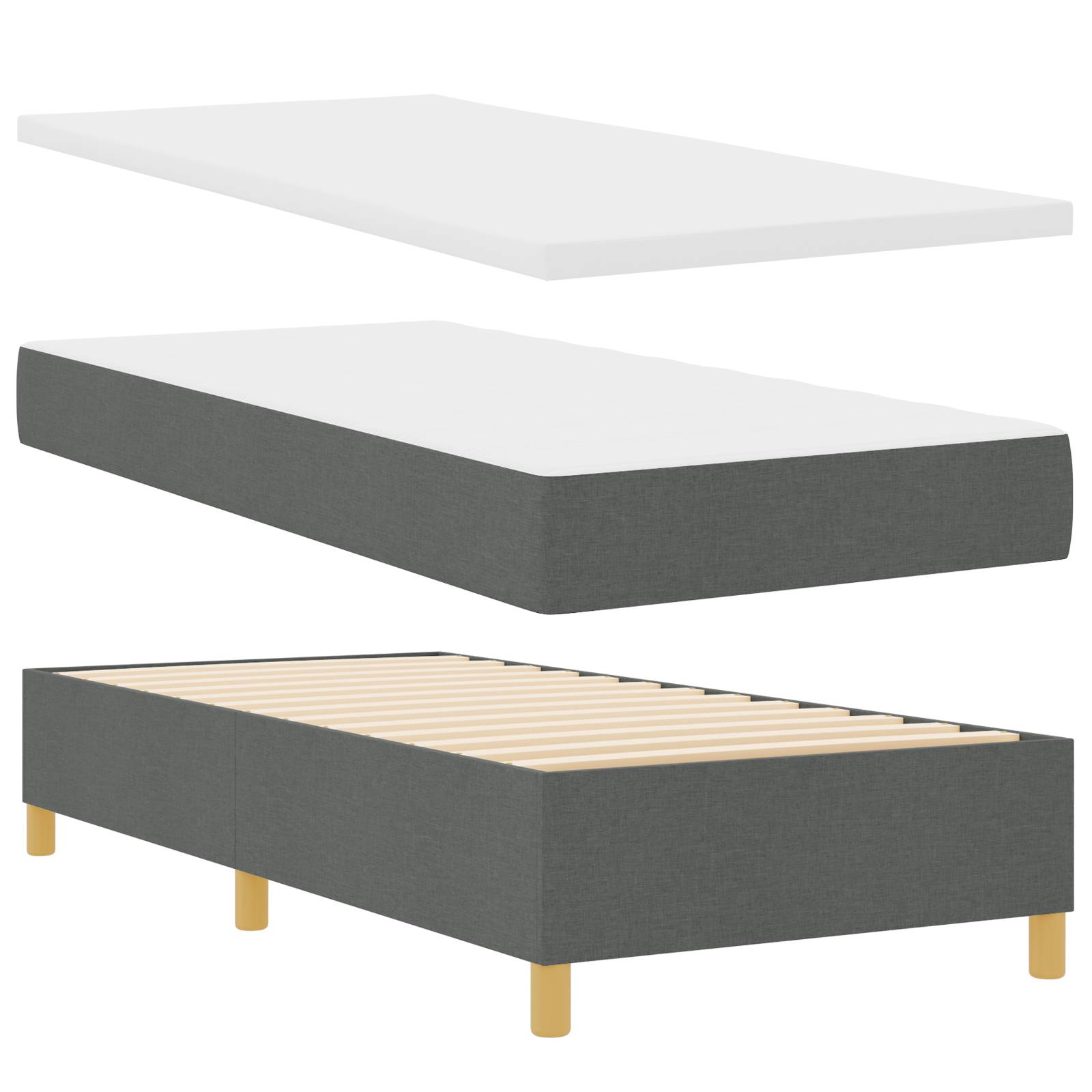 vidaXL Boxspringbett mit Matratze & Bank Dunkelgrau 100x200 cm Stoff
