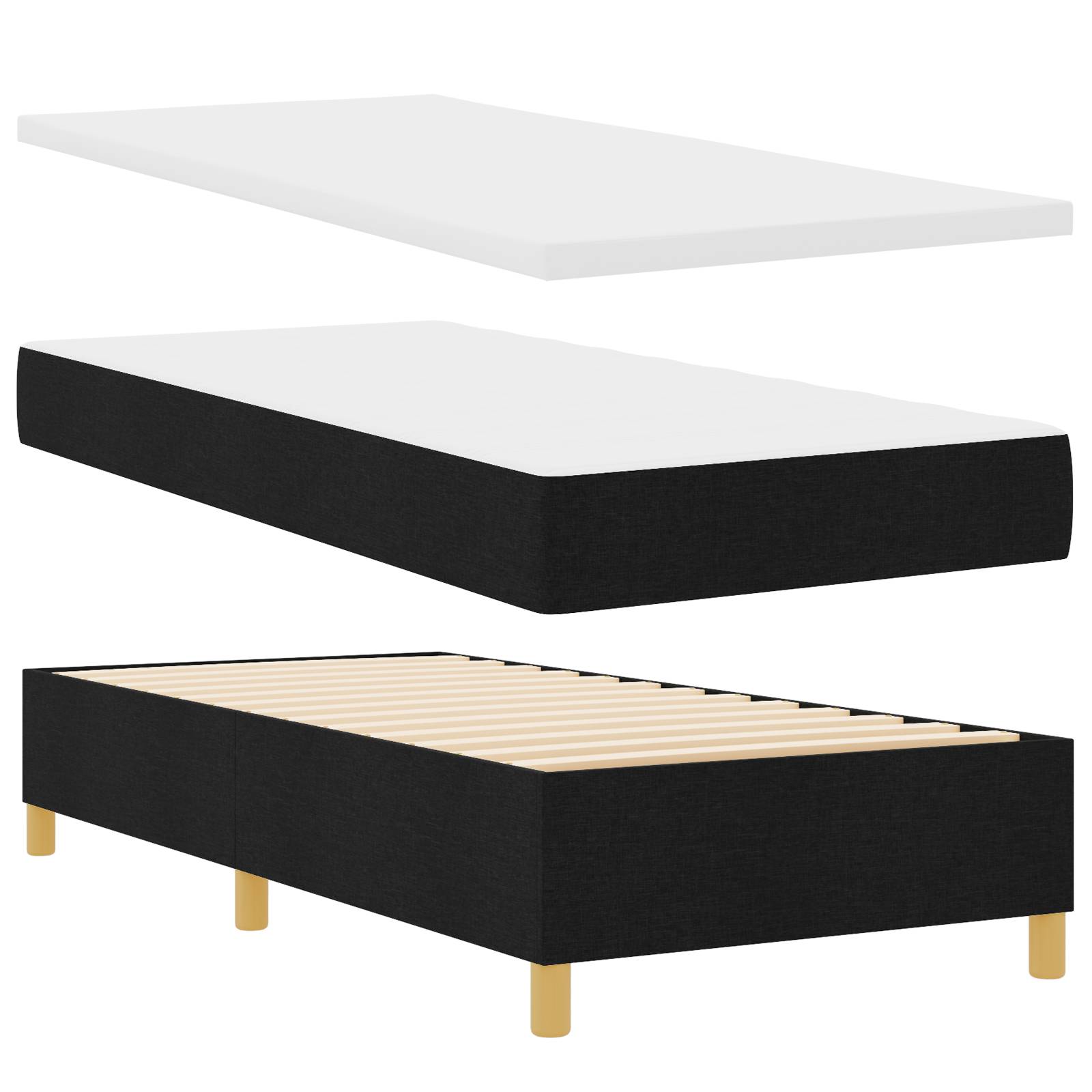vidaXL Boxspringbett mit Matratze & Bank Schwarz 80x200 cm Stoff