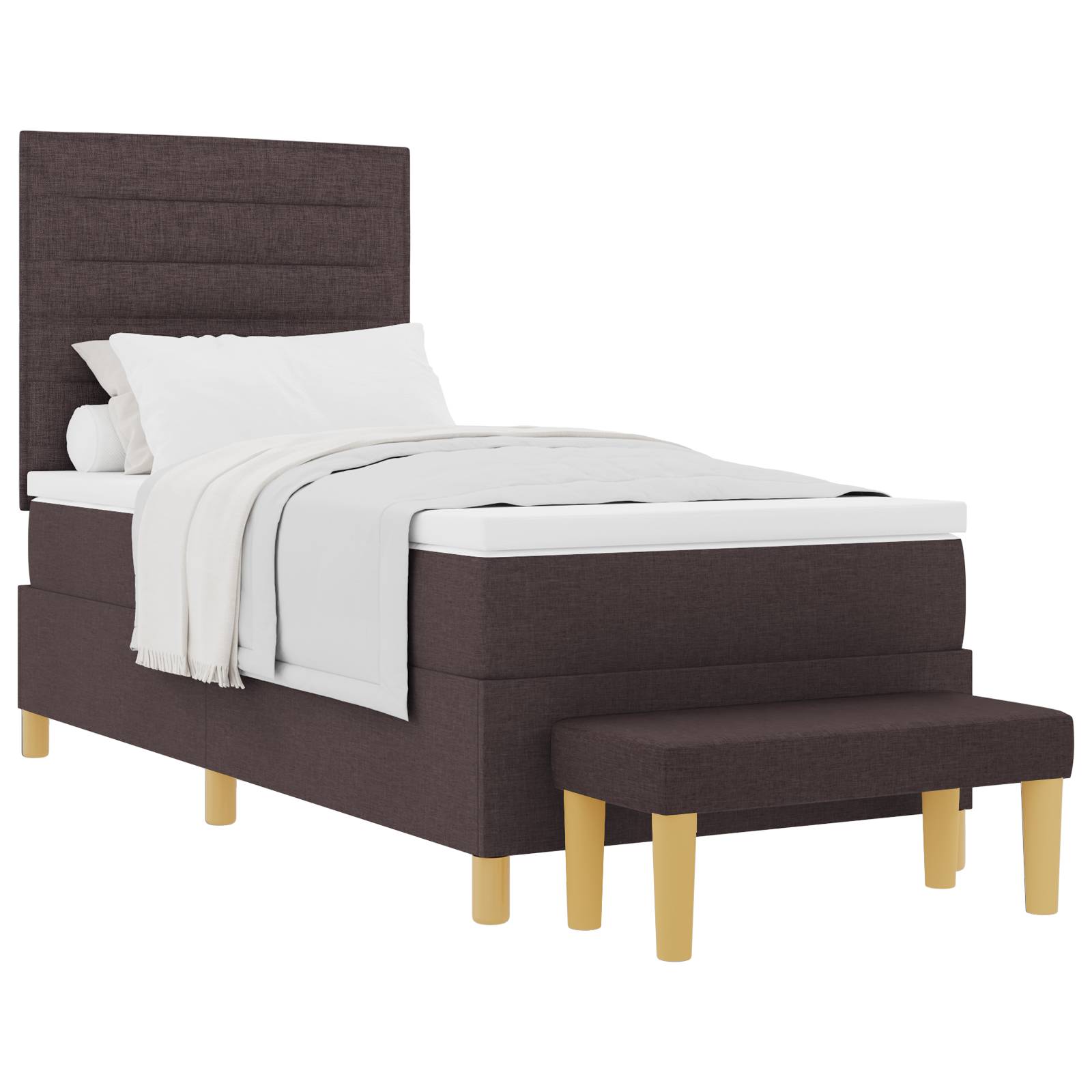 vidaXL Boxspringbett mit Matratze & Bank Dunkelbraun 100x200 cm Stoff