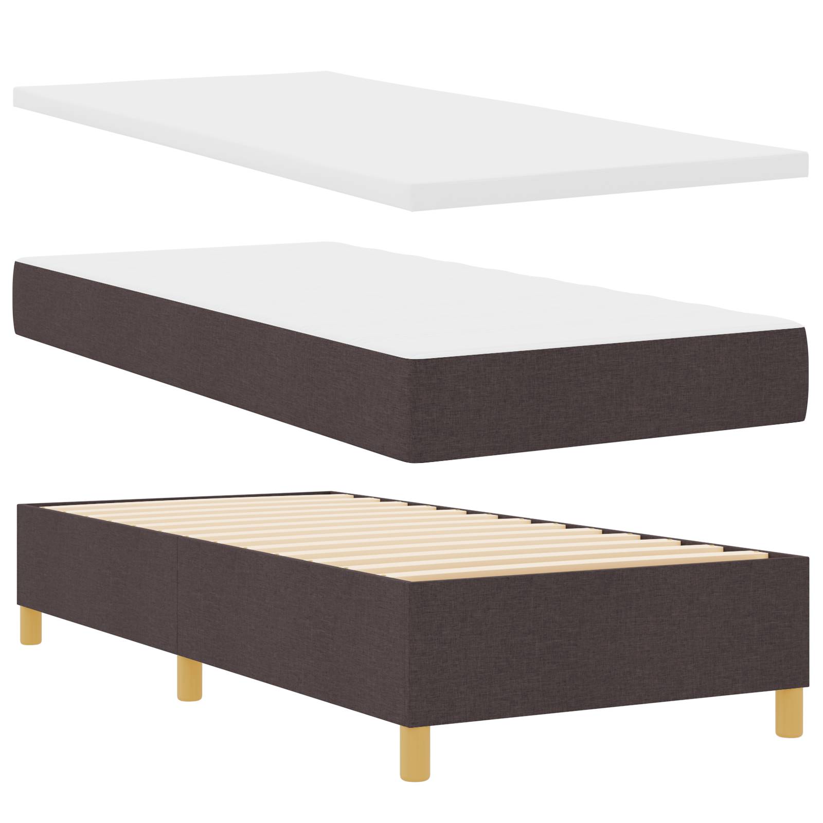 vidaXL Boxspringbett mit Matratze & Bank Dunkelbraun 100x200 cm Stoff