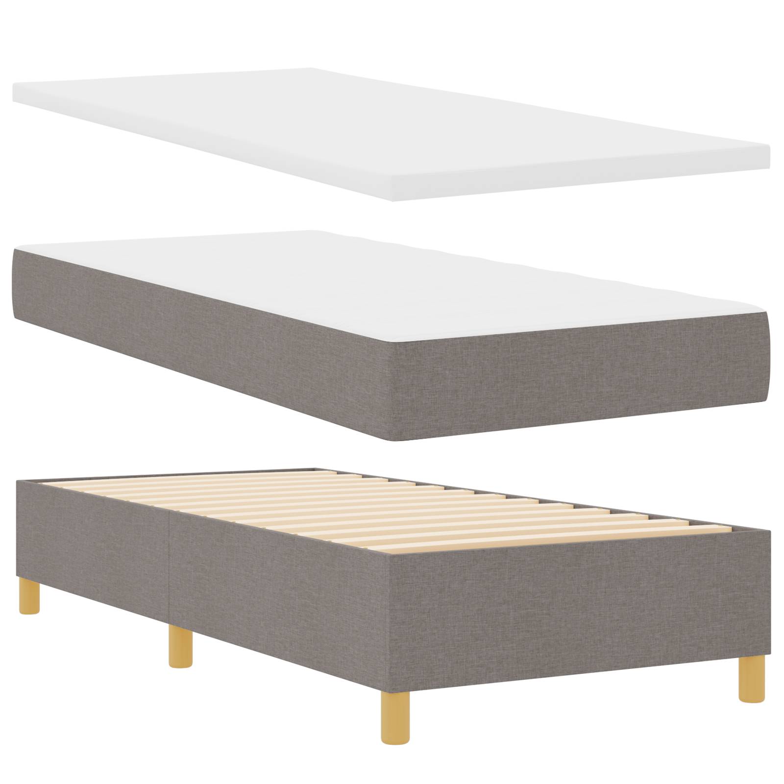 vidaXL Boxspringbett mit Matratze & Bank Taupe 100x200 cm Stoff