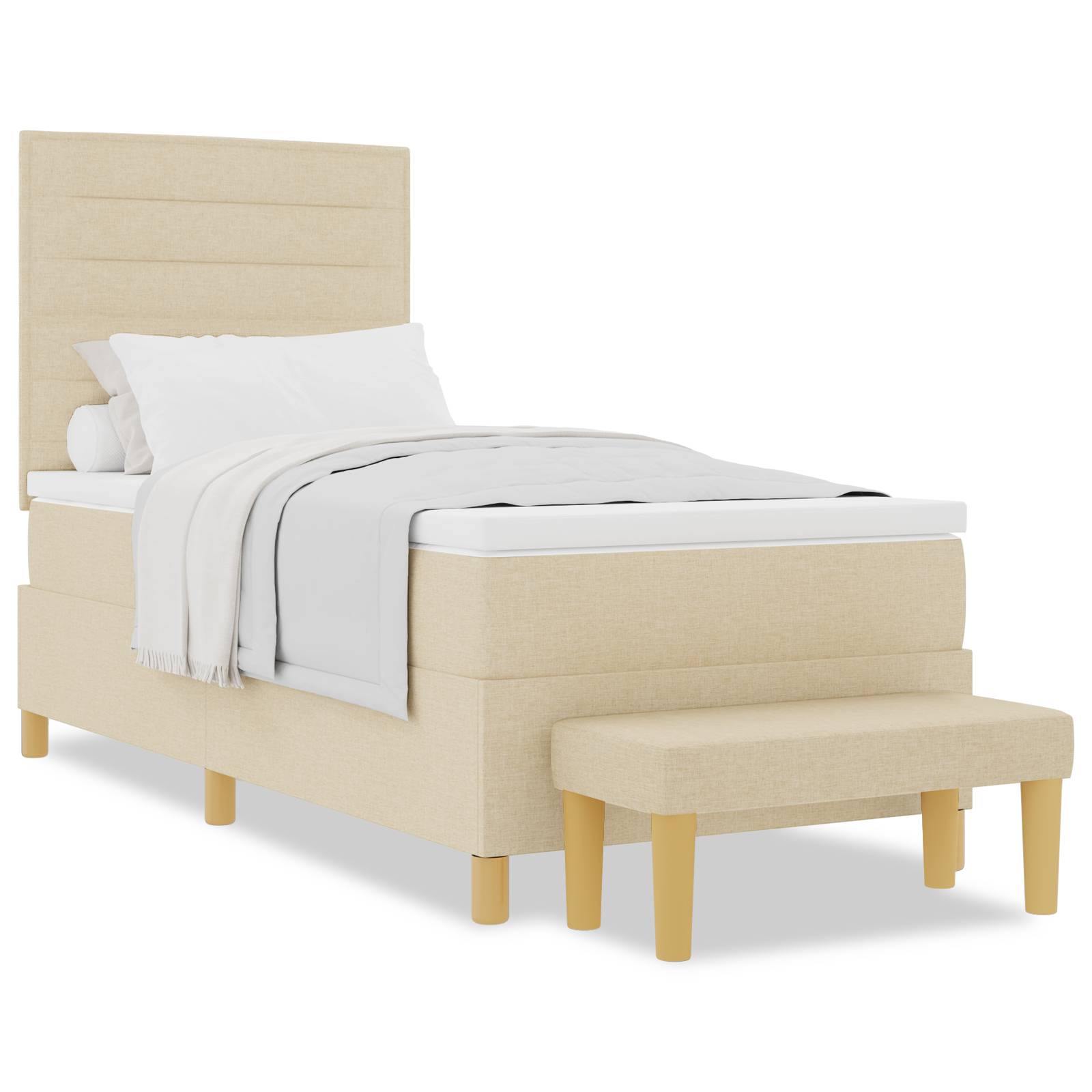 vidaXL Boxspringbett mit Matratze & Bank Creme 90x190 cm Stoff