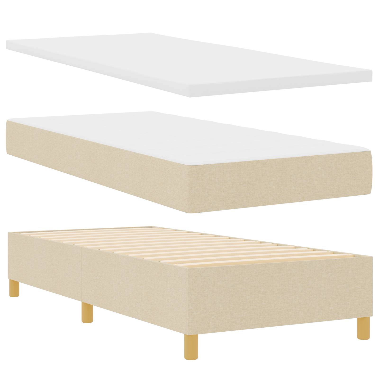 vidaXL Boxspringbett mit Matratze & Bank Creme 90x190 cm Stoff